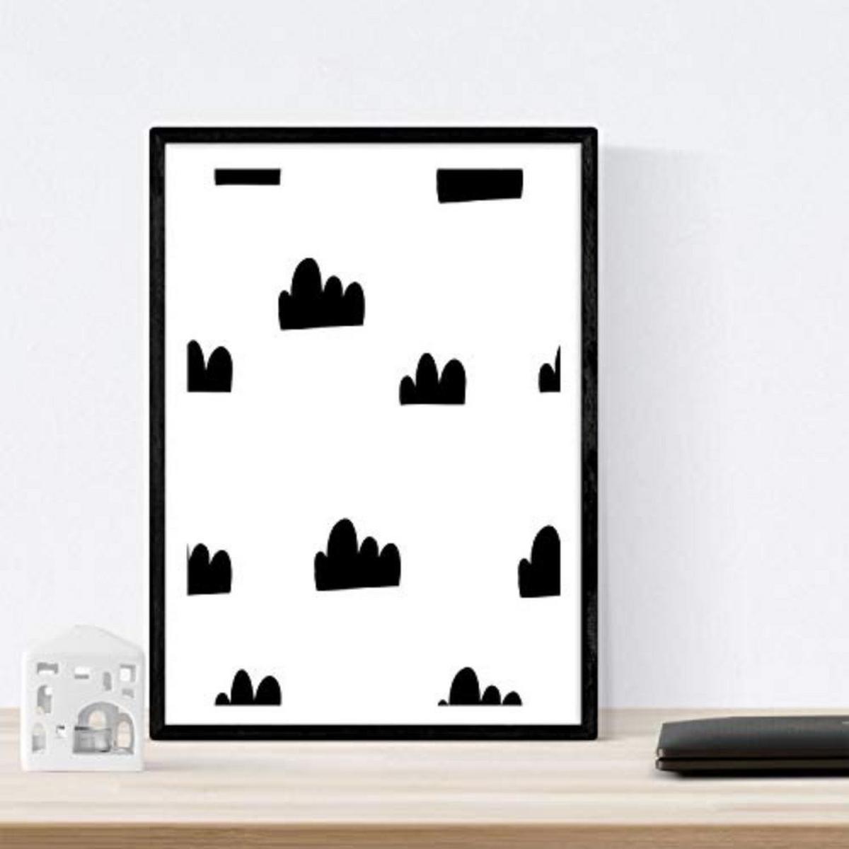 POSTER Set mit 4 Rabbit und Pinguine Tiere A4 Schwarzer Rahmen - Schwarz, Papier (29.7/3cm) - Nacnic