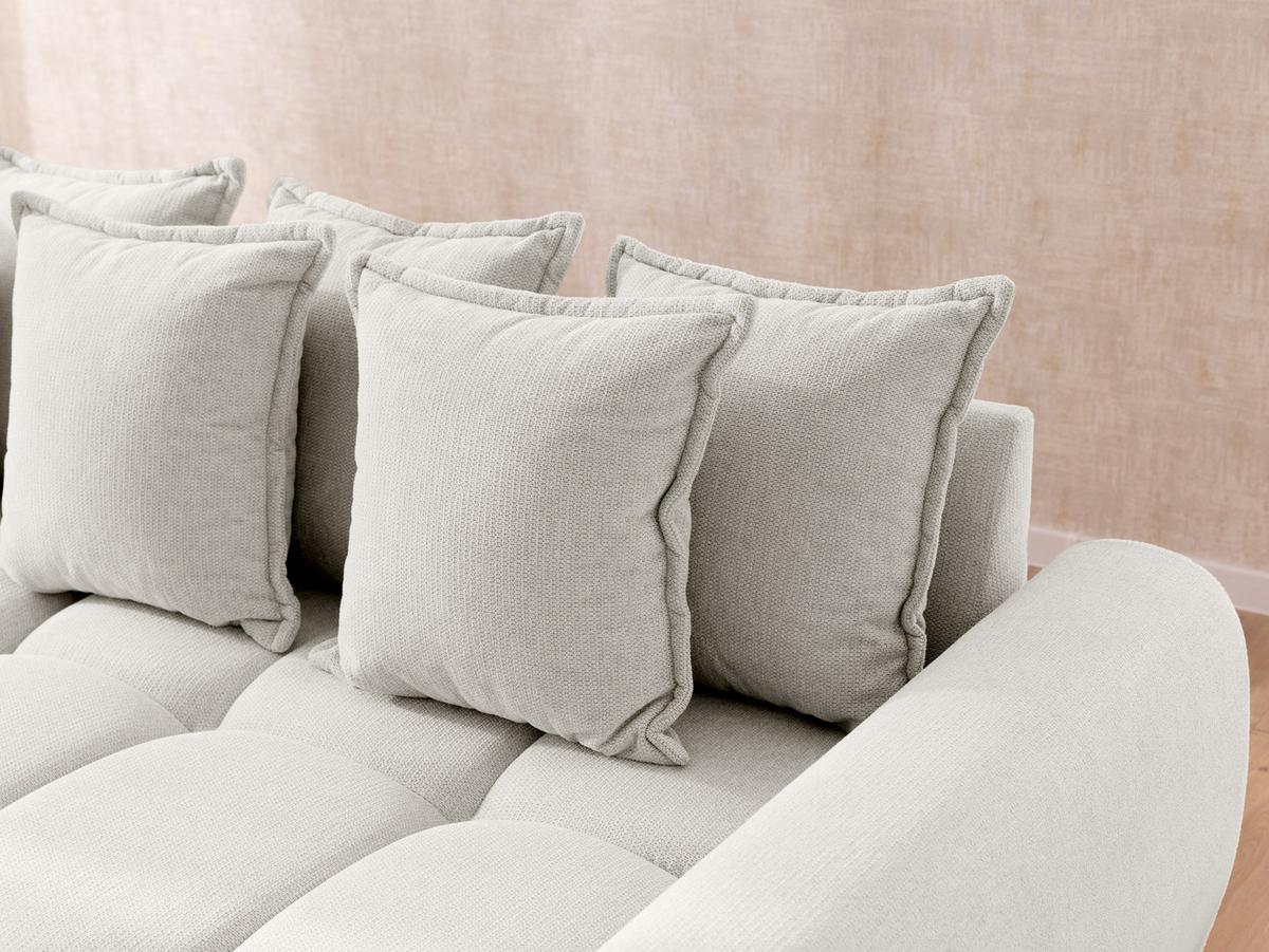 ECKSOFA inkl. Hocker Bubble mit Schlaffunktion und losen Rückenkissen, Sitzfläche in Bubble-Optik aus weichem Creme Strukturstoff - Ottomane Rechts - Creme/Schwarz, Holz/Kunststoff (306/180cm) - S-Style Möbel