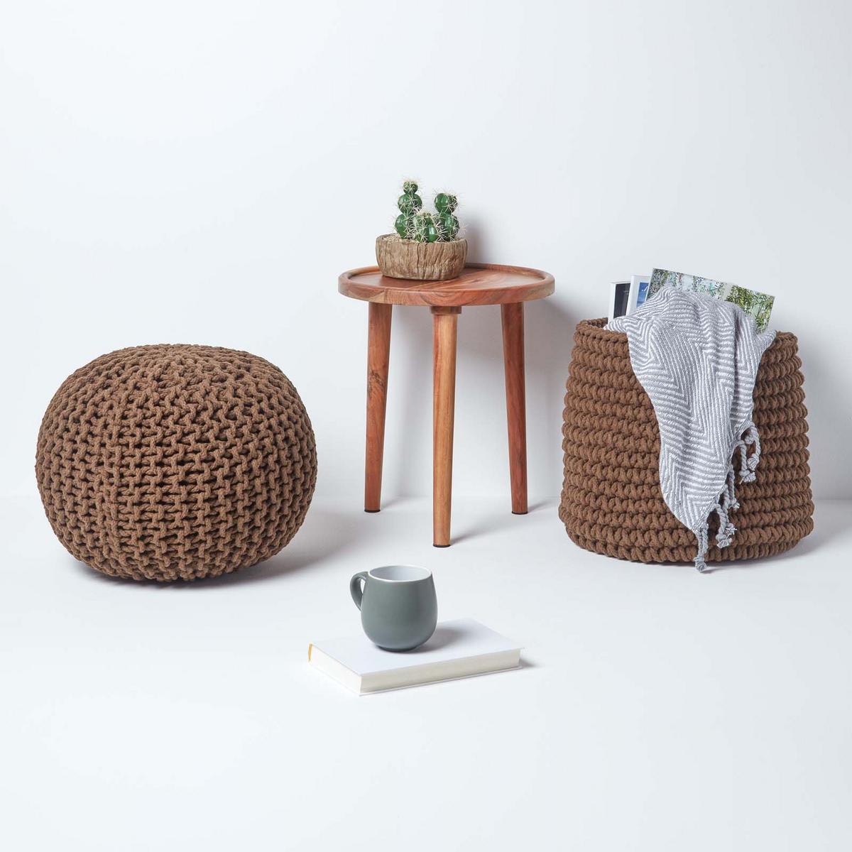 STRICK-POUF braun, 40/40/35 cm - Braun, Textil (40/35/40cm) - Homescapes