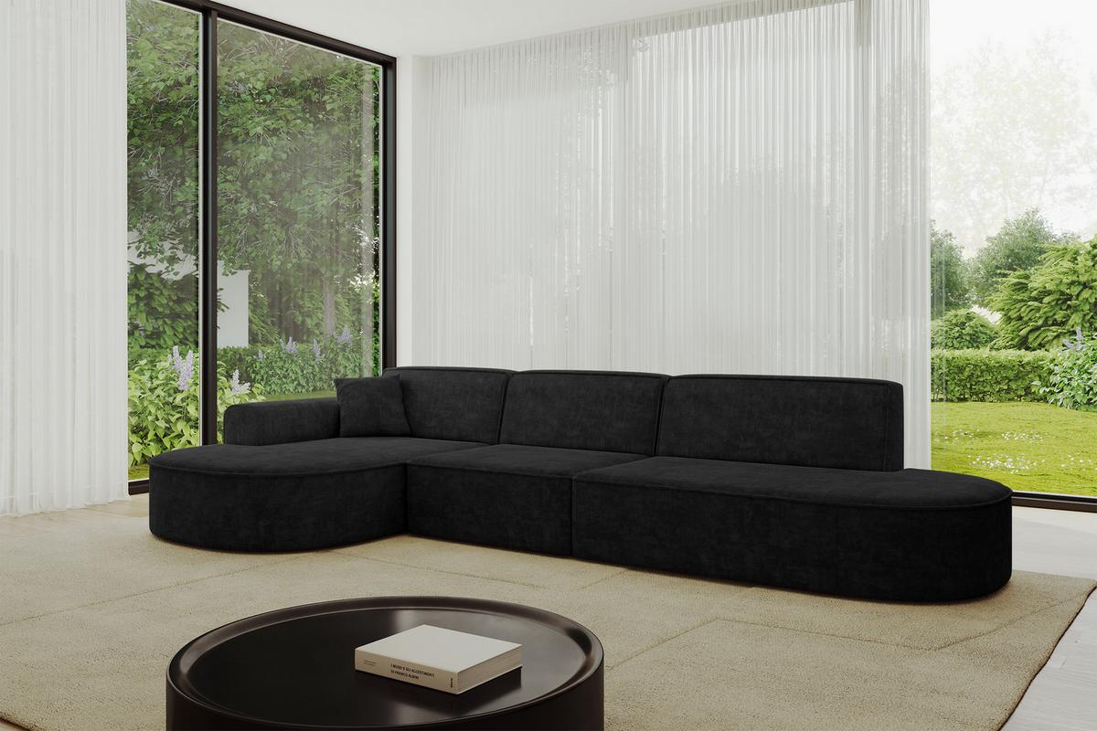 ECKSOFA Ottomane Links MARI-L2 - 328x171x79 cm Schwarz Velours - Schwarz, Holzwerkstoff/Kunststoff (328/171cm) - ALTDECOR