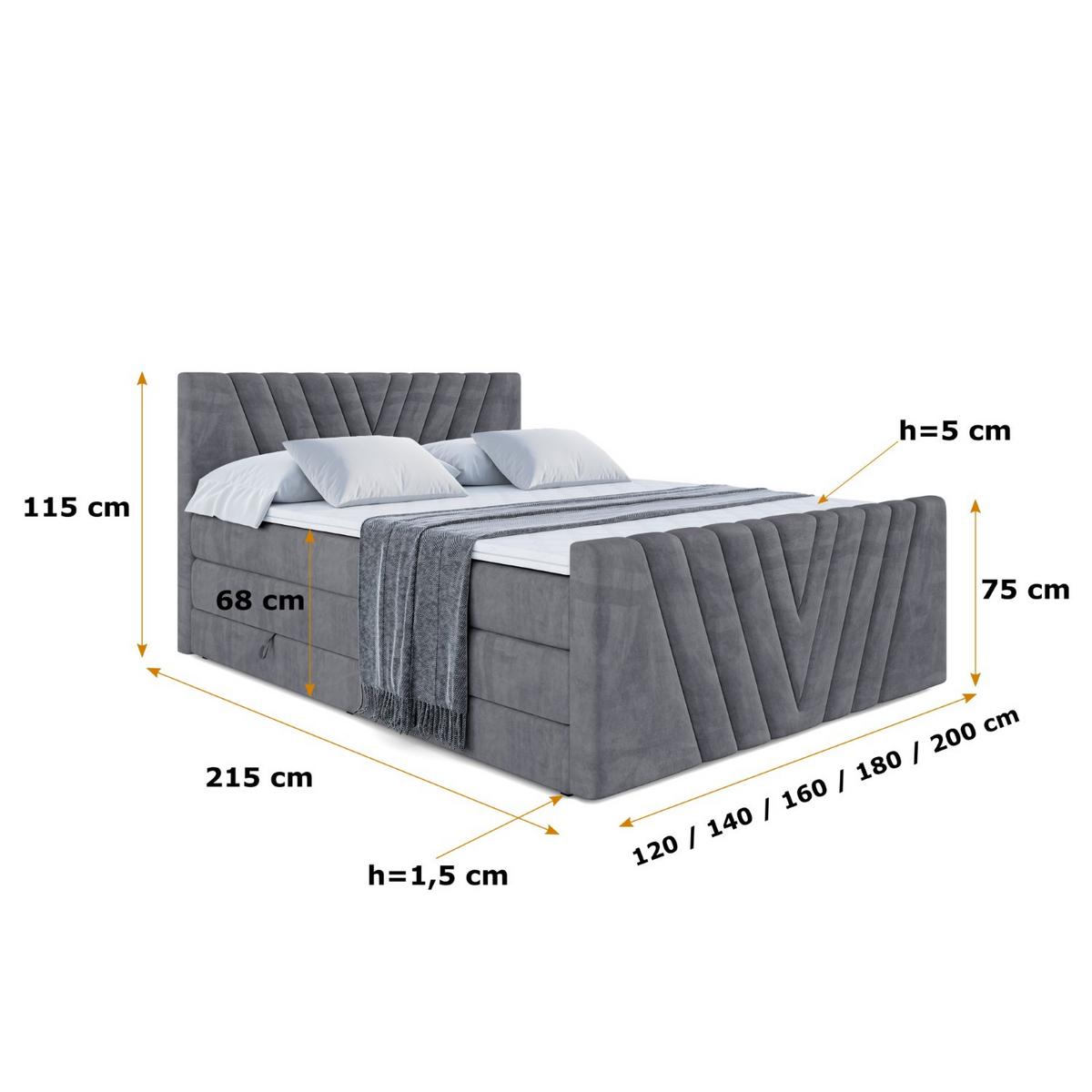 BOXSPRINGBETT ERNINA-Z KING - 140x200 - H3/H4 - Dunkelgrau - Dunkelgrau, Holzwerkstoff (140/200cm) - ALTDECOR