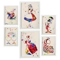 POSTER Set Mit 6 Alice Im Wunderland Illustrationen Im Aquarell Stil Von Klassischen Kindermärchen, Filmen Und Büchern A3 & A4 Weißer Rahmen - Weiß, Papier (29/3cm) - Nacnic
