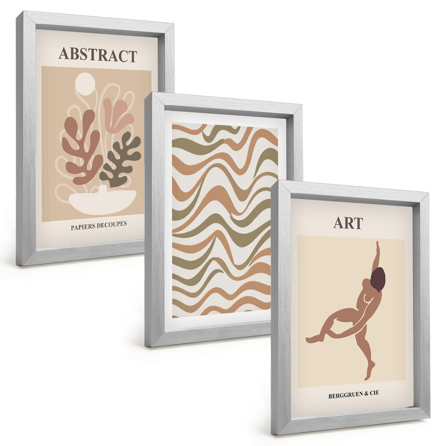 BILDER SET 3er Set - 20x30 cm Silberner Rahmen - Matisse Boho abstrakte Muster - Silberfarben, Kunststoff (20/30cm) - TULUP