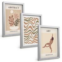 BILDER SET 3er Set - 20x30 cm Silberner Rahmen - Matisse Boho abstrakte Muster - Silberfarben, Kunststoff (20/30cm) - TULUP