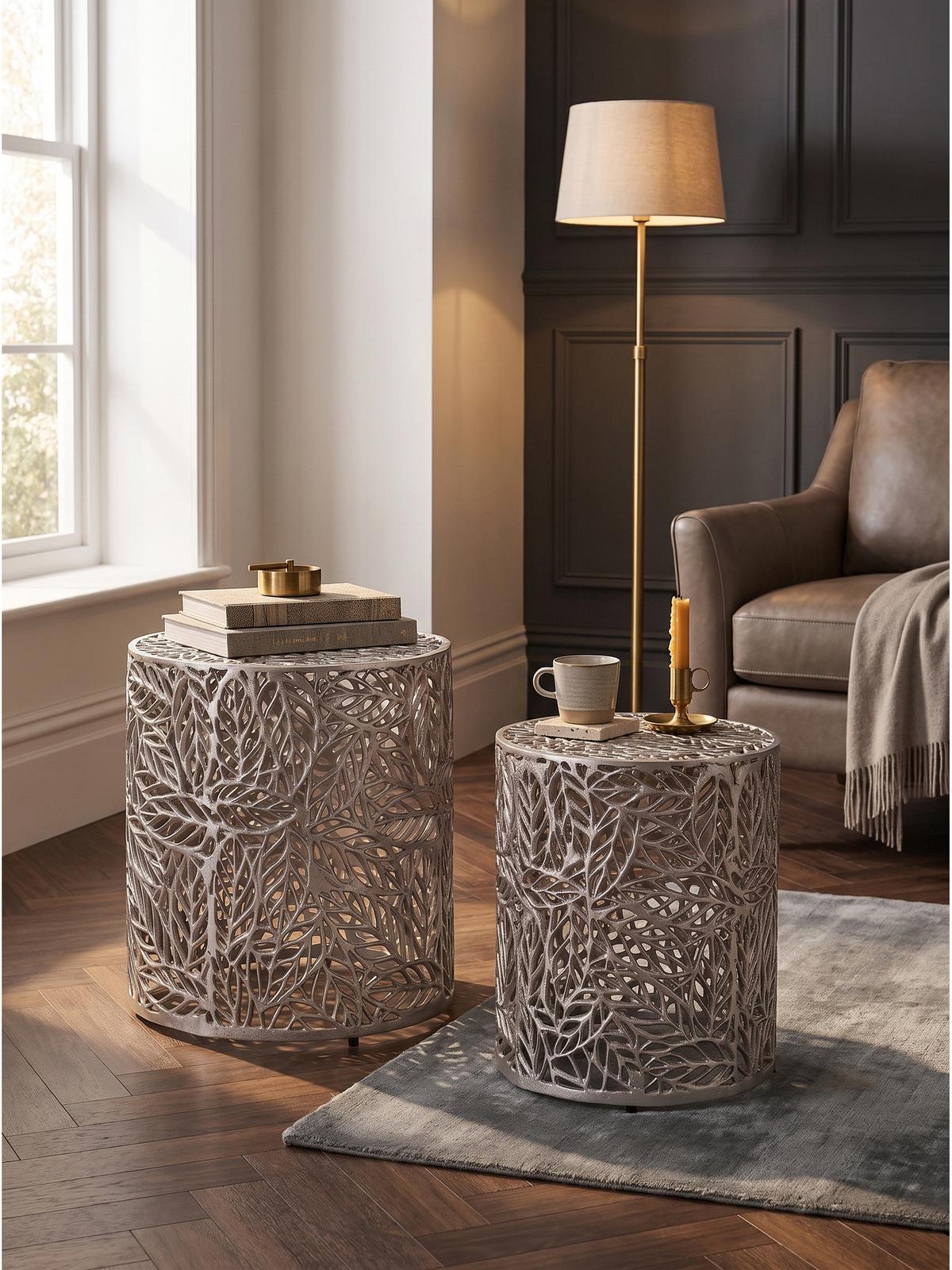 BEISTELLTISCHE 2er-Set RIAZA, Aluminium, Silber, Ø 41 x 42 cm - Silberfarben, Metall (41/41/42cm) - KADIMA DESIGN