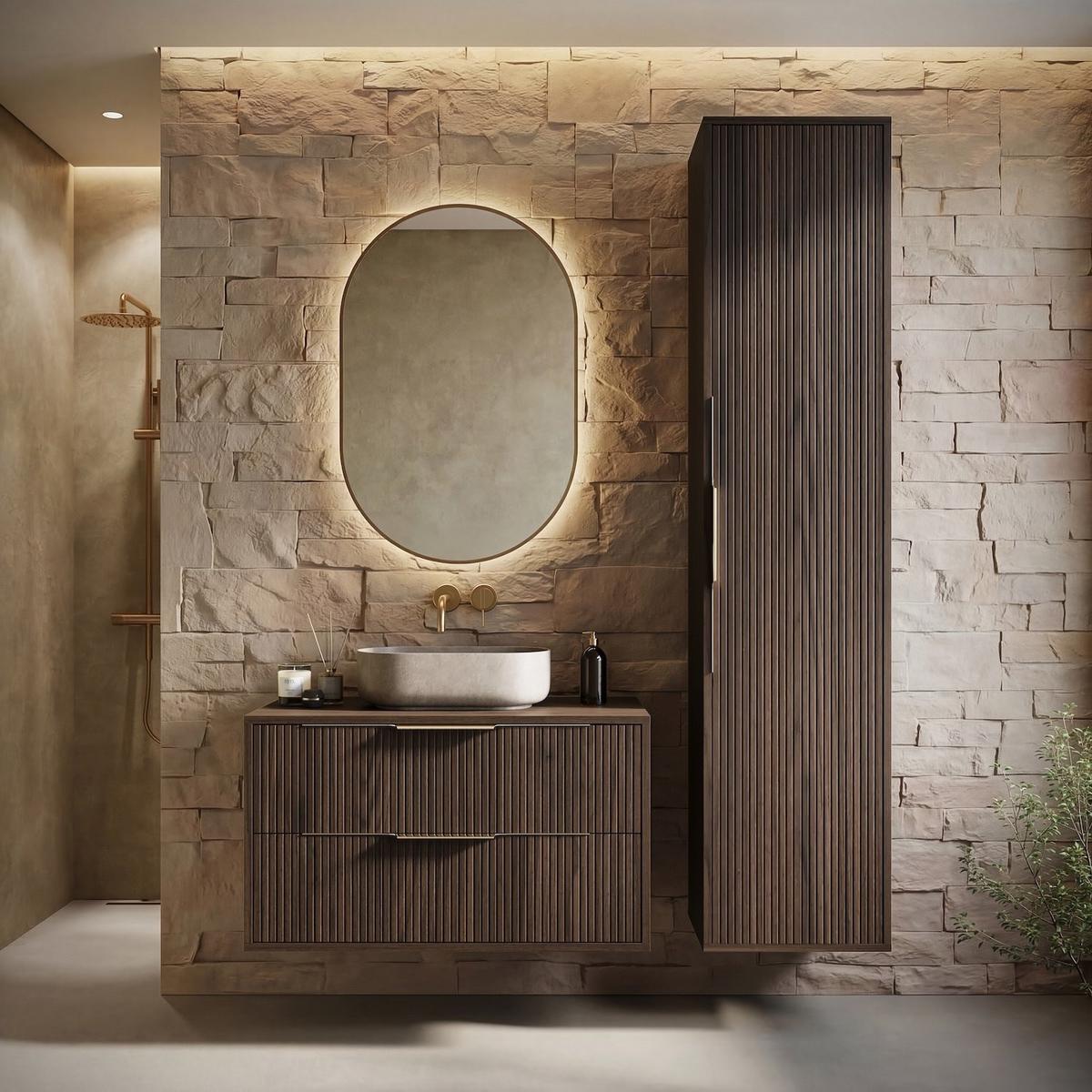 BADEZIMMERSCHRANK Rimini mit 1 Tür Walnuss Braun - 38 x 33 x 170 cm - Walnussfarben/Braun, Holz (33/170/38cm) - Badplaats