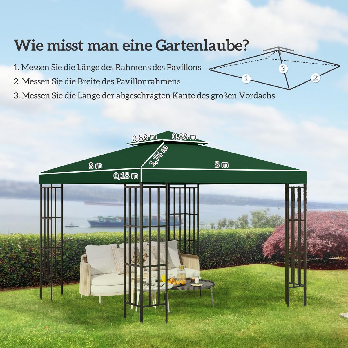 ERSATZDACH, Polyester, Dunkelgrün - Grün, Kunststoff (300/18/300cm) - Outsunny