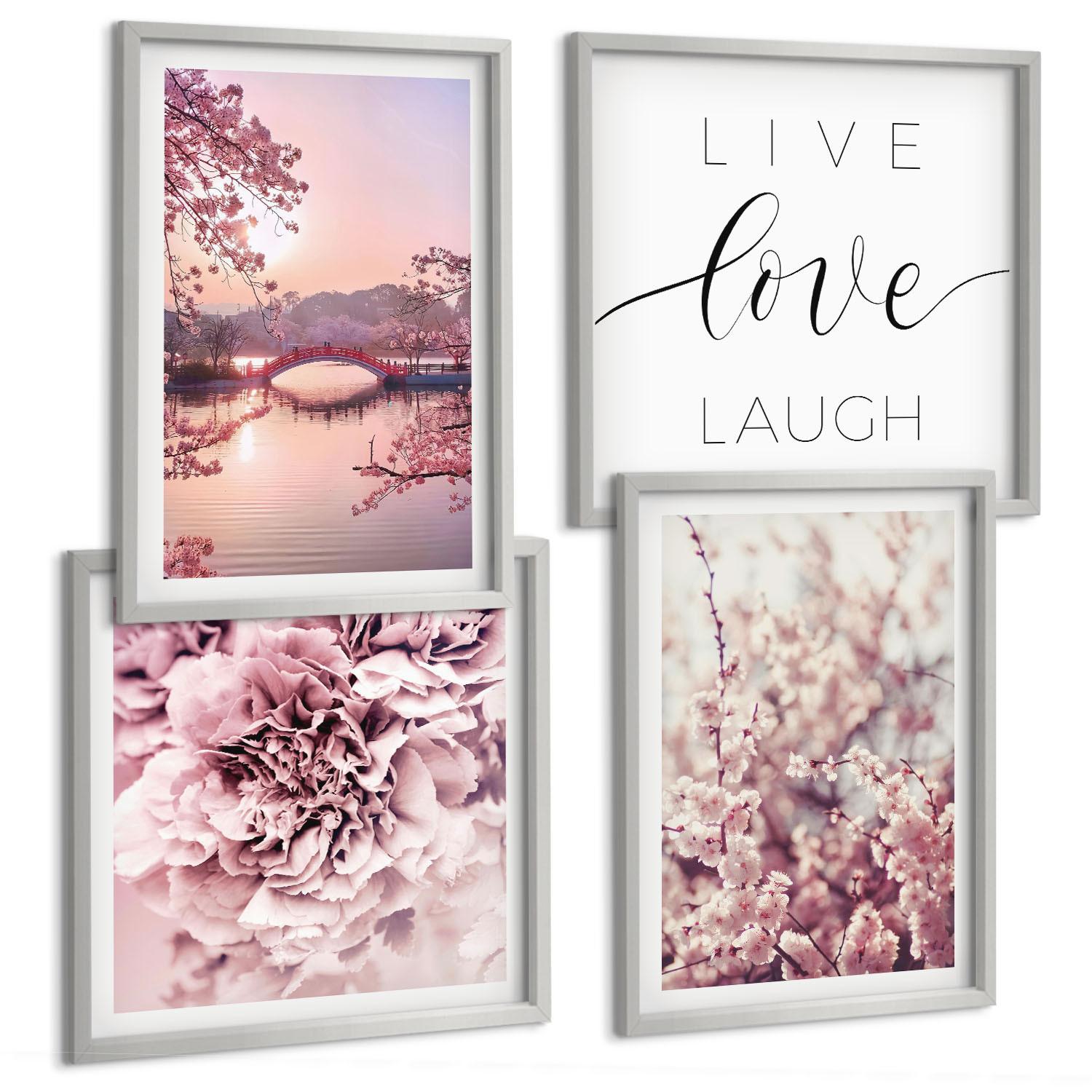 BILDER SET 4er Set - 50x50 cm & 40x60 cm Silberner Rahmen - Blumenbrücke – Lebensinspiration - Silberfarben, Kunststoff (50/50cm) - TULUP