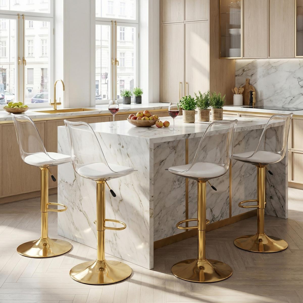 BARHOCKER 2er Set in Transparent & Gold 360° Drehung - Goldfarben, Kunststoff (46/120/53cm) - Urban Meuble