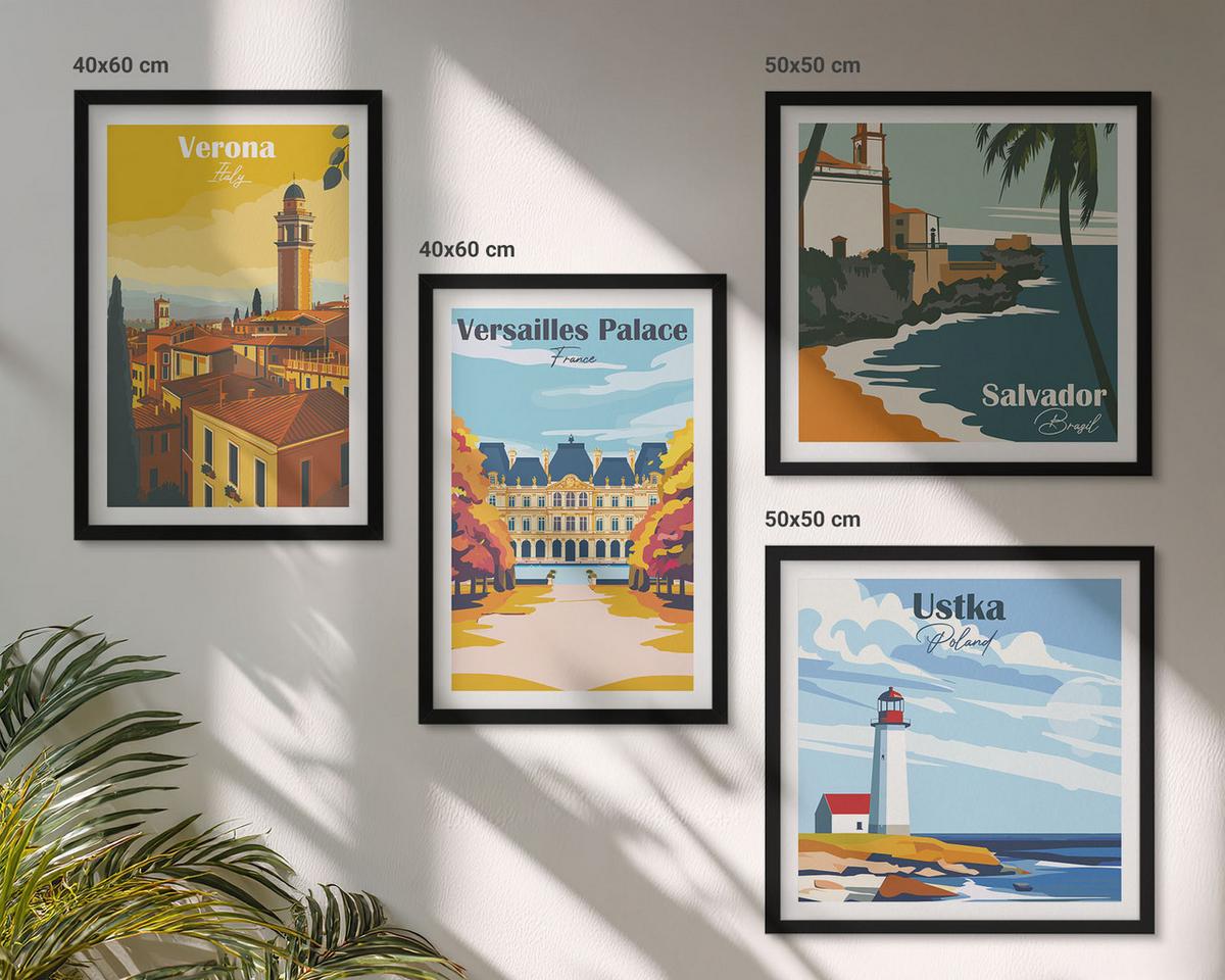 BILDER SET 4er Set - 50x50 cm & 40x60 cm Schwarzer Rahmen - Blicke auf berühmte Orte am Meer - Schwarz, Kunststoff (50/50cm) - TULUP