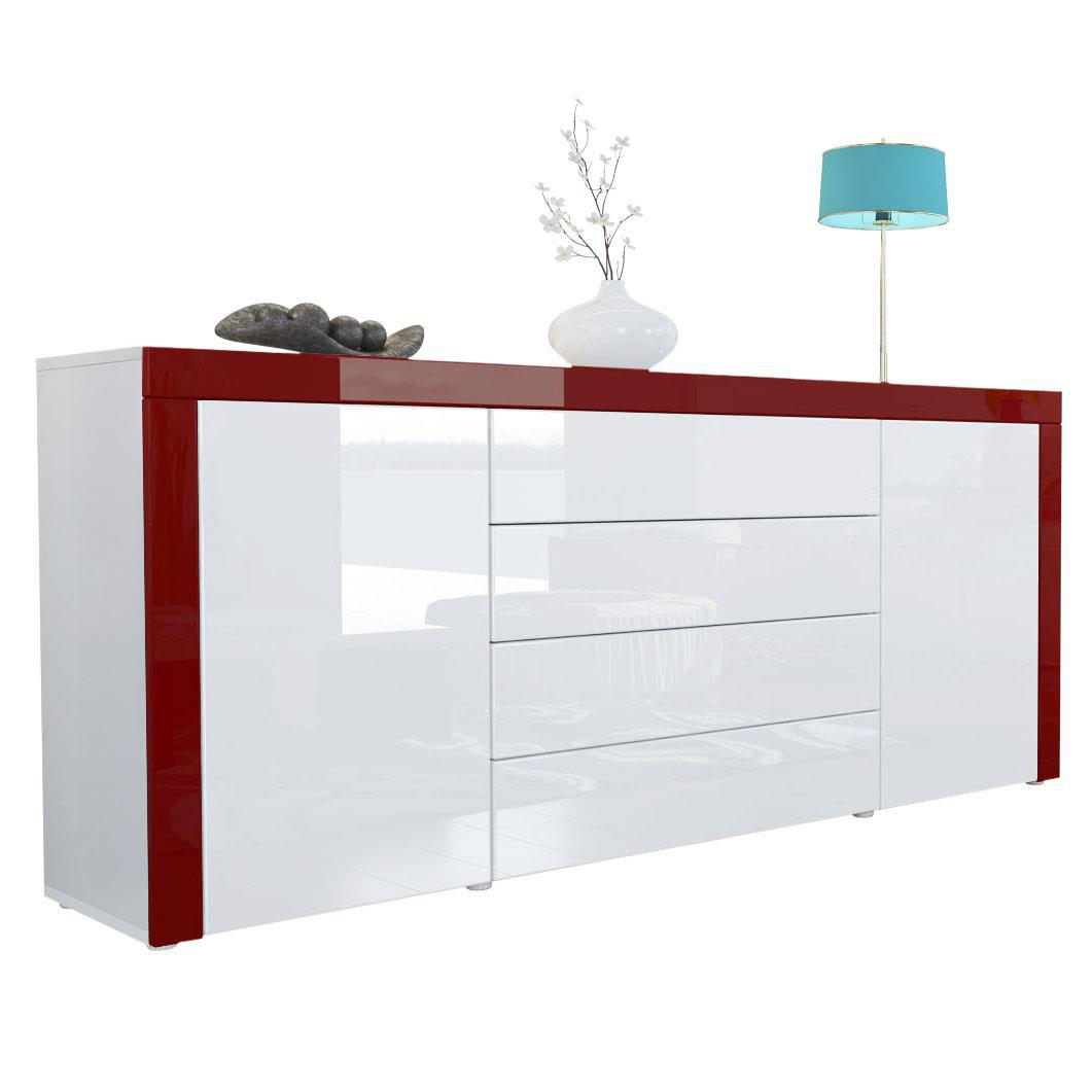 SIDEBOARD La Paz Weiß Hochglanz / Bordeaux Hochglanz - Rot, Holzwerkstoff (167/72/35cm) - Vladon