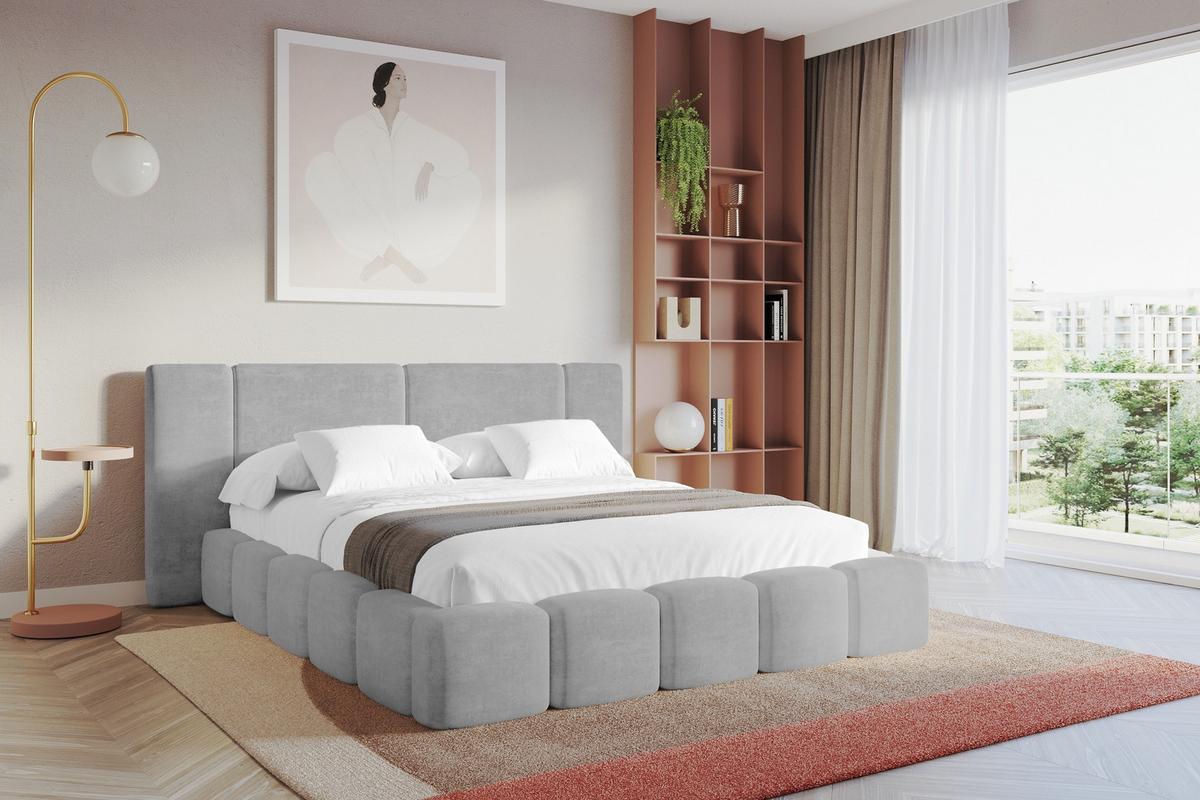 POLSTERBETT mit Bettkasten und Lattenrost, Boxbett ohne Matratze - NILO 200x200 Grau - Hellgrau, Holzwerkstoff/Textil (200/200cm) - ALTDECOR