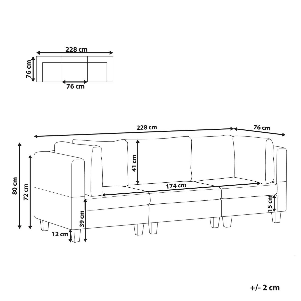 3-SITZER-SOFA Leinenoptik dunkelgrau Unstad - Schwarz/Grau, Textil (228/72/76cm) - Beliani