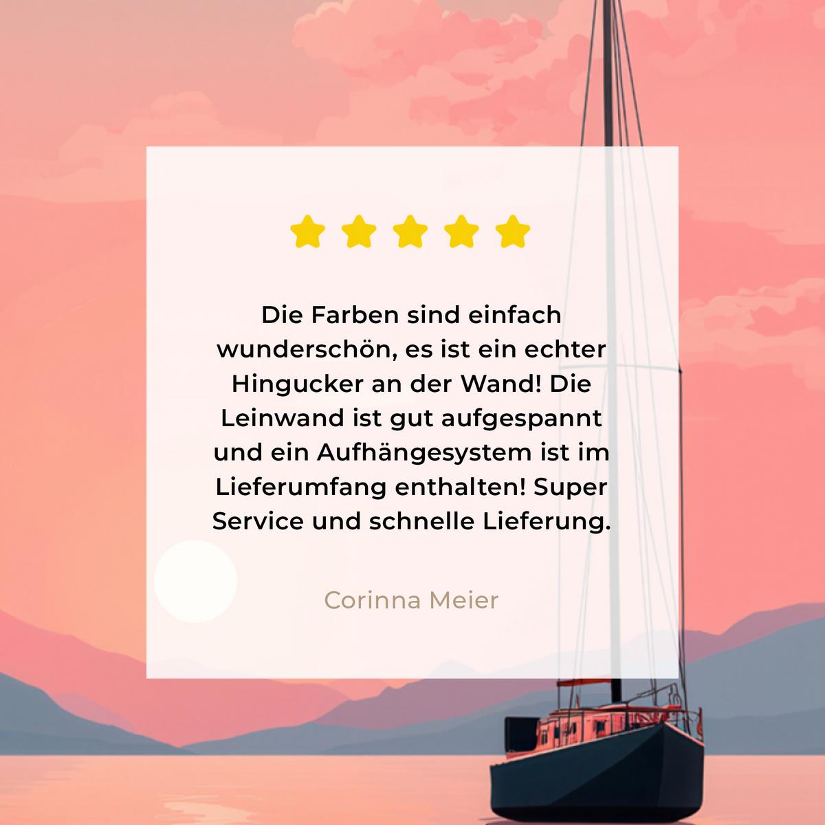 LEINWANDBILD Segelboot - Rosa Meer - Sonnenuntergang - Berge Wandbild Wohnzimmer 50x50 cm - Rosa, Textil (50/50cm) - MuchoWow