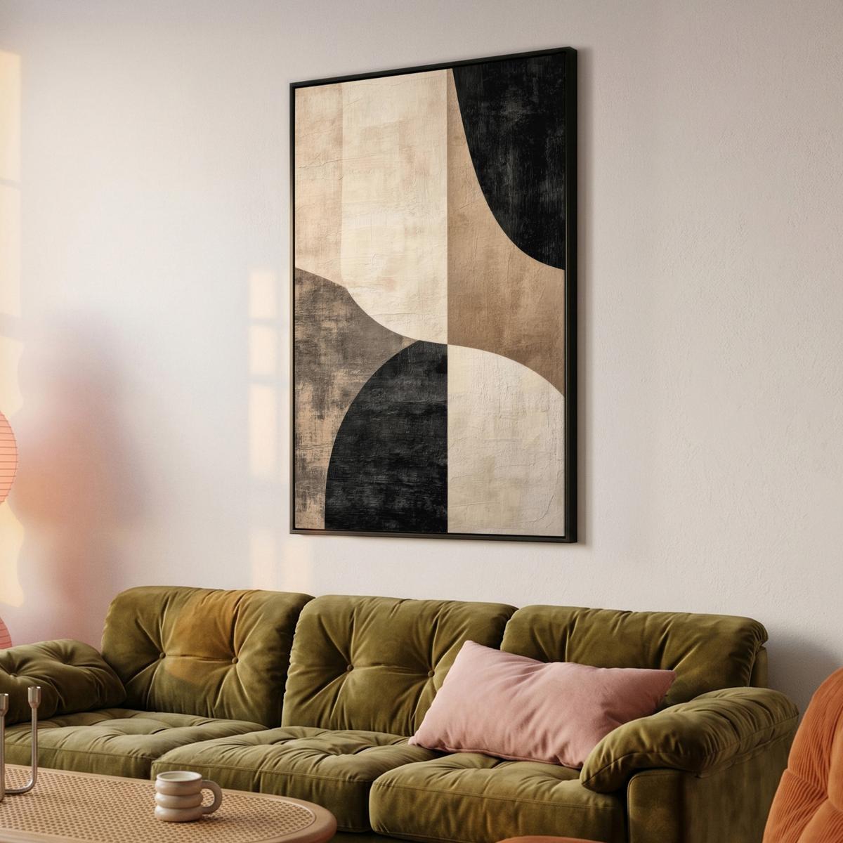 LEINWAND Bilder mit Rahmen - Abstrakt - Flugzeuge - Schwarz - Rund - 80x120 - Beige, Textil (80/120cm) - MuchoWow