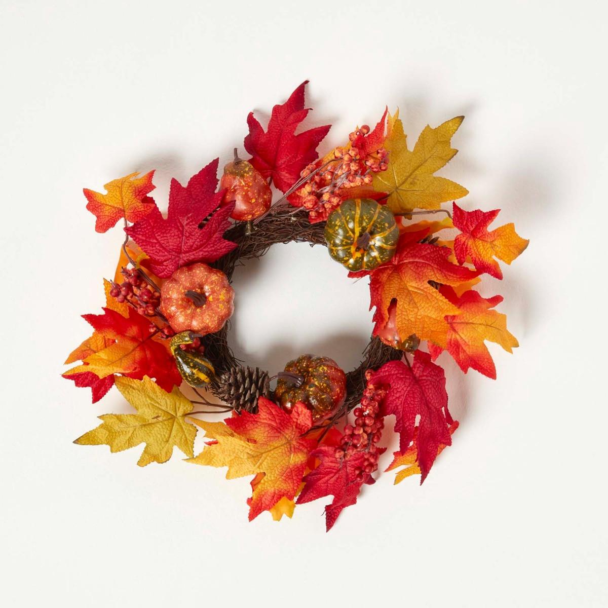 HERBSTKRANZ buntes Laub & Kürbisse, 40 cm - Multicolor, Kunststoff (40/22/40cm) - Homescapes