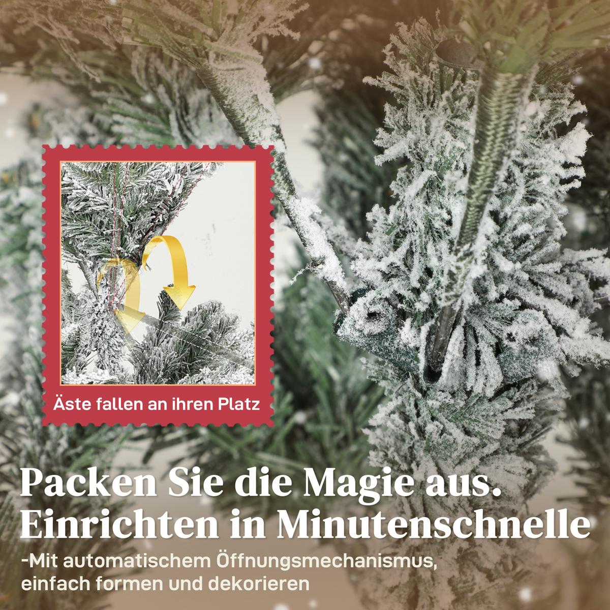 KÜNSTLICHER-WEIHNACHTSBAUM, 150cm Christbaum mit Schnee, 1162 Zweigen Grün - Grün, Kunststoff (150cm) - HOMCOM