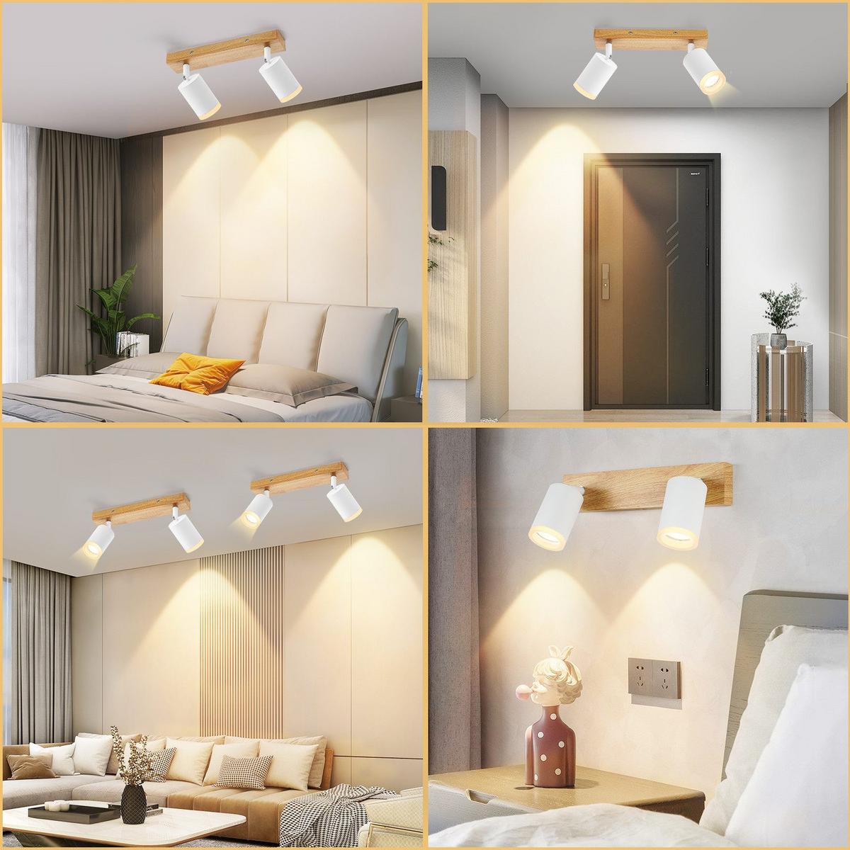 DECKENSTRAHLER Darmstadt 2-flammig 28/6/15 cm - Weiß, Holz (28/6/15cm) - Nettlife