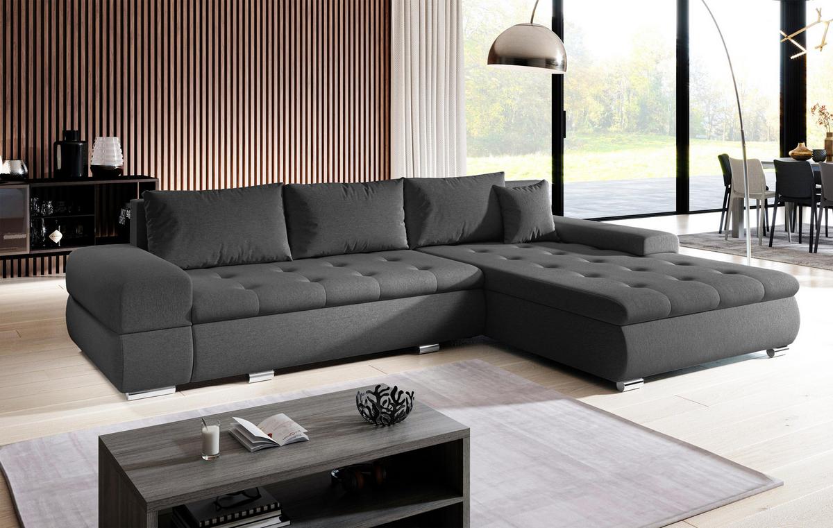ECKSOFA L Form Sivaso Dunkelgrau 310/210/85 cm – mit Schlaffunktion und Bettkasten - Silberfarben/Schwarz, Textil/Metall (310/210cm) - AX Living