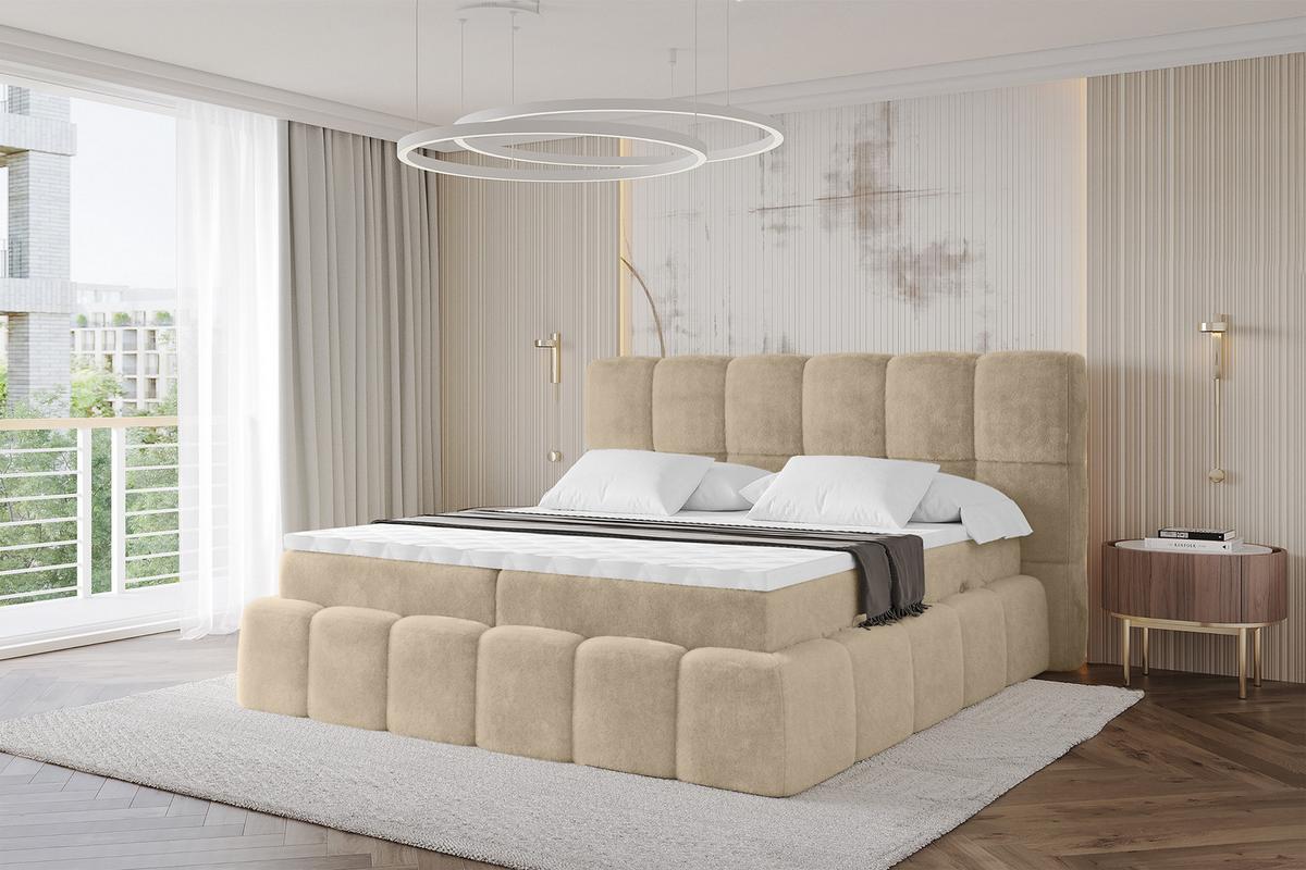 BOXBETT - AURI-H3 - 120x200 Hellbeige Lapitt - Creme, Holzwerkstoff (120/200cm) - ALTDECOR