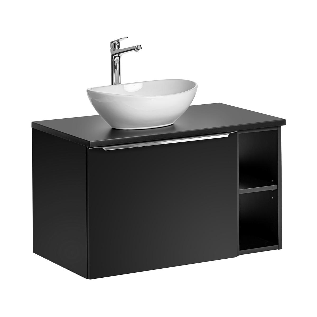 BADMÖBEL 80cm Éros 2er-Set Schwarz - Schwarz, Holzwerkstoff (80/48/46cm) - Petits-meubles