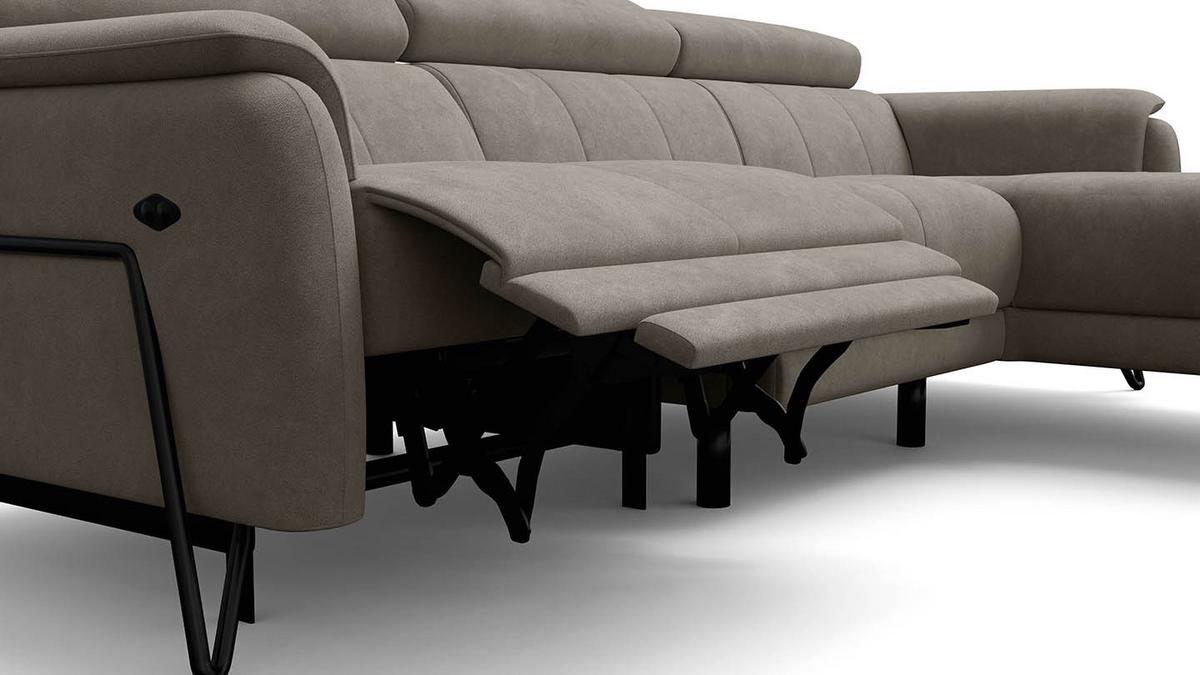 ECKSOFA RODEN 4-Sitzer mit Relax, beige, Veloursstoff - Beige, Holz/Textil (268/92cm) - Wozimo