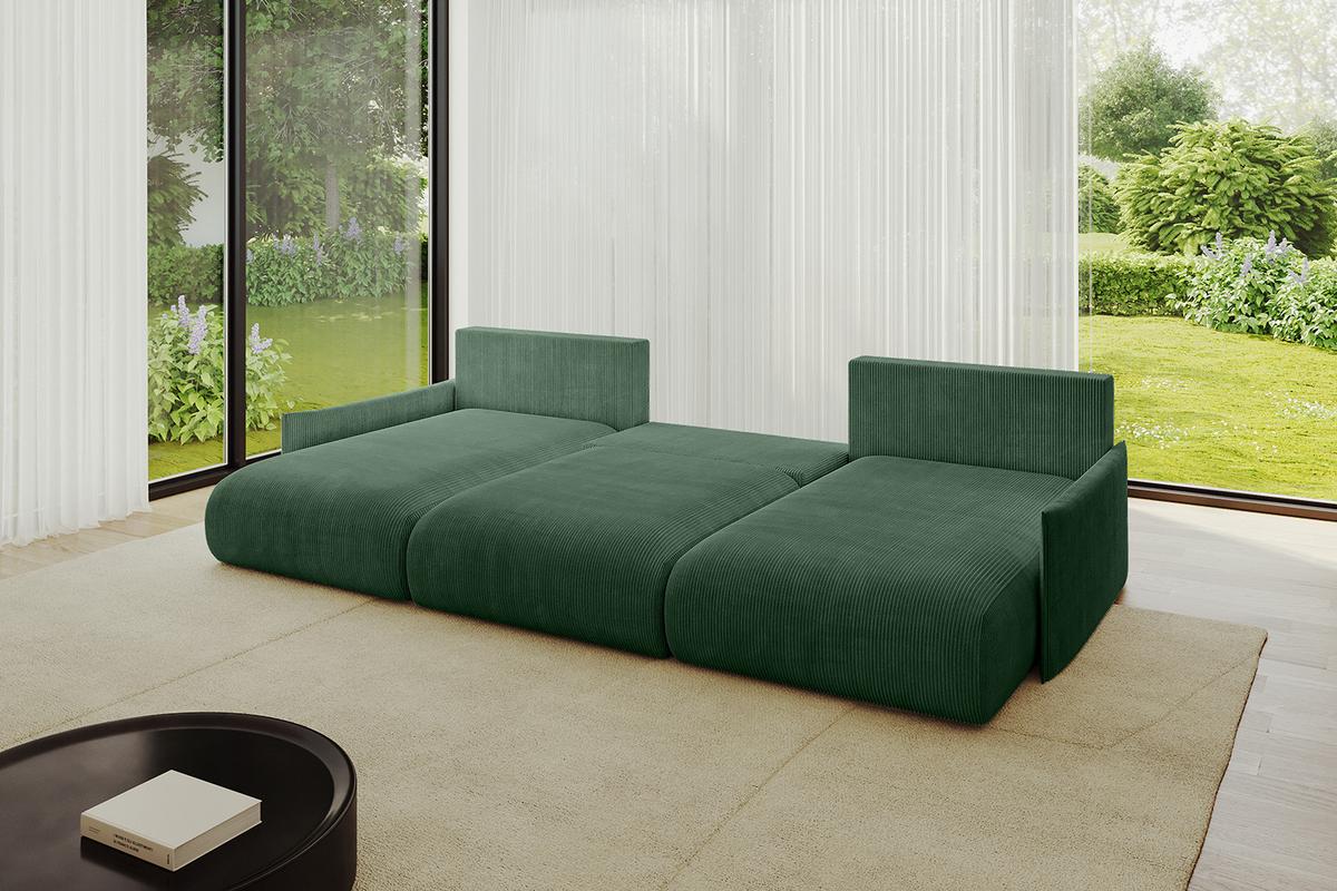 WOHNLANDSCHAFT mit Schlaffunktion und Bettkasten ONESK-U-v1 317x177x72 Grün Cord - Grün, Holzwerkstoff/Kunststoff (317/72/177cm) - ALTDECOR