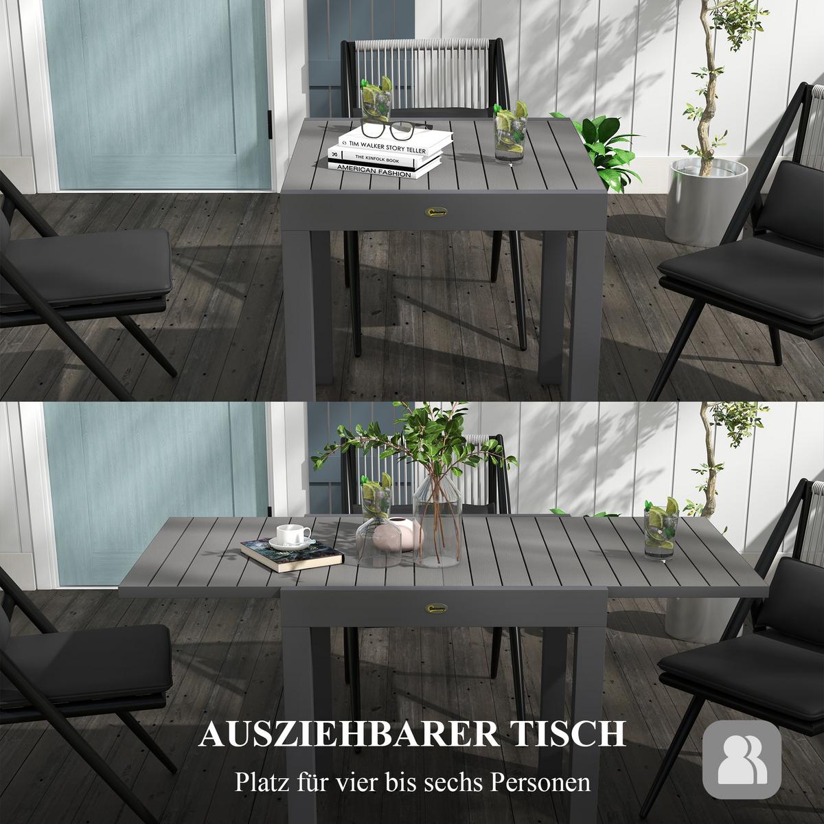 GARTENTISCH, Grau, Aluminium - Grau, Metall (162/80/75cm) - Outsunny