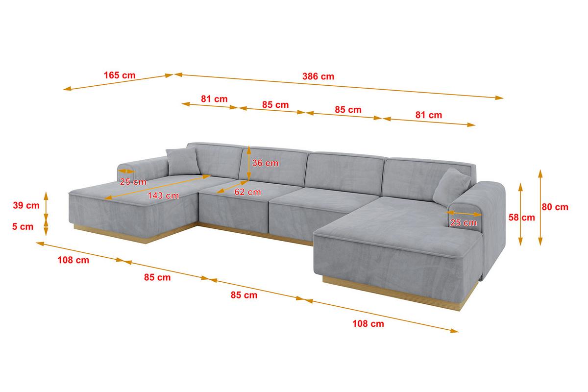 WOHNLANDSCHAFT IREA-U2-v2 - 386x165x80 cm Grau - Titanfarben, Holzwerkstoff/Textil (386/80/165cm) - ALTDECOR