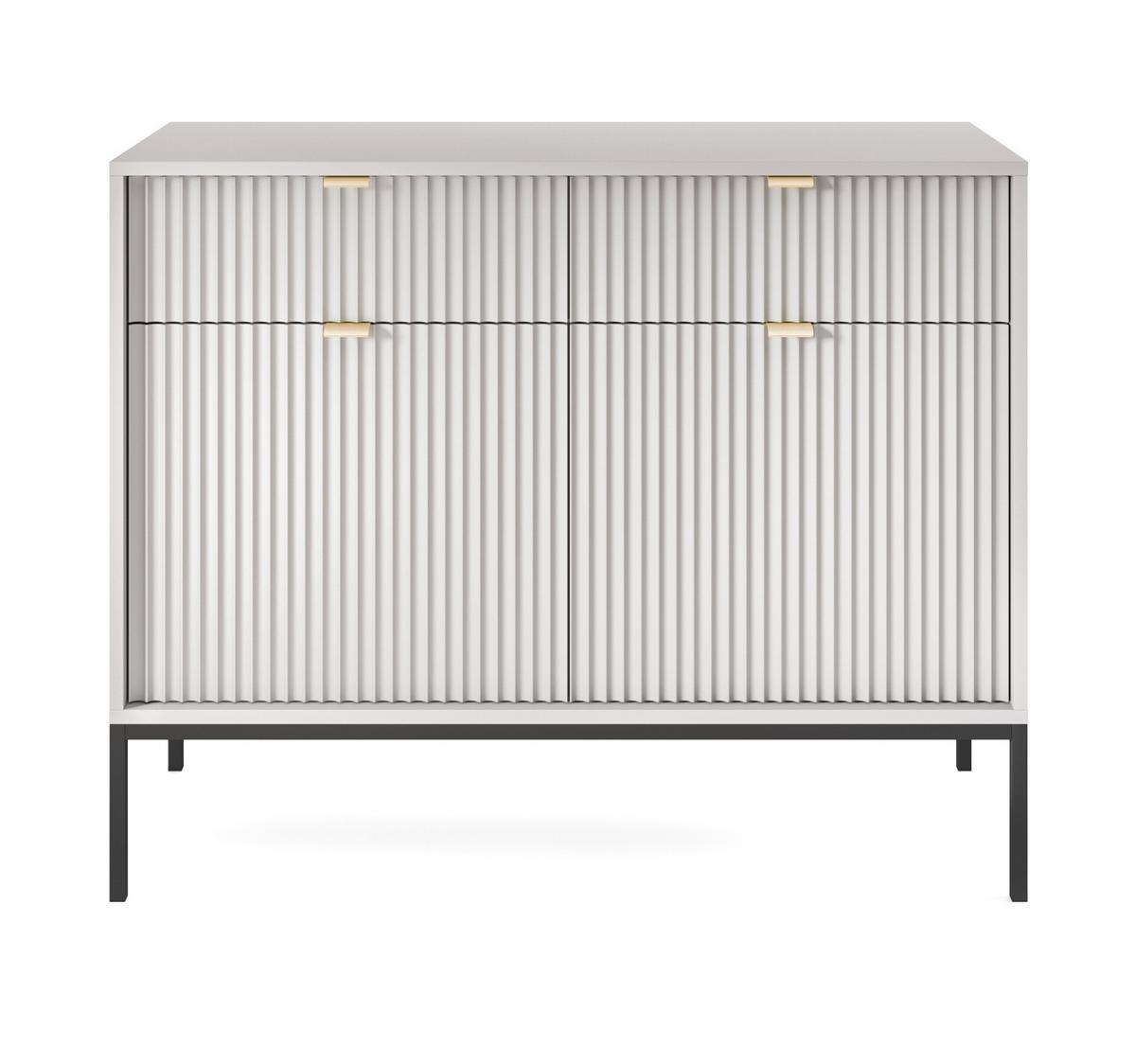 SIDEBOARD Eternas 2T 2S Grau 104/83/39 cm – schwarze Füße, mit geriffelten Fronten - Schwarz/Grau, Holzwerkstoff (104/83/39cm) - AX Living