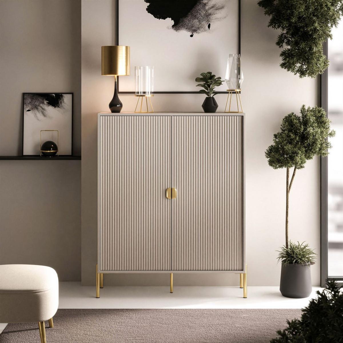 KOMMODE DALIA - Kaschmir/Goldfarben, Holzwerkstoff (104/127/40cm) - Lookway
