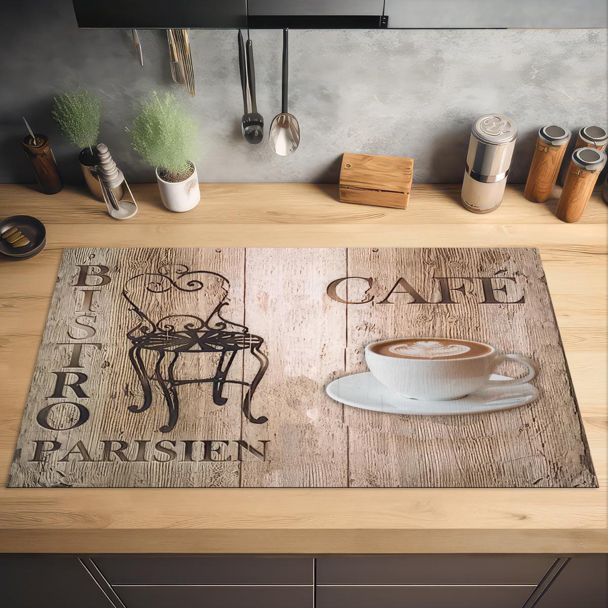 HERDABDECKPLATTE Bistro Parisien - Café - Kaffee - Jahrgang Induktionsschutz 91.2x52 cm - Cappuccino, Kunststoff (91.2/52/0.2cm) - MuchoWow