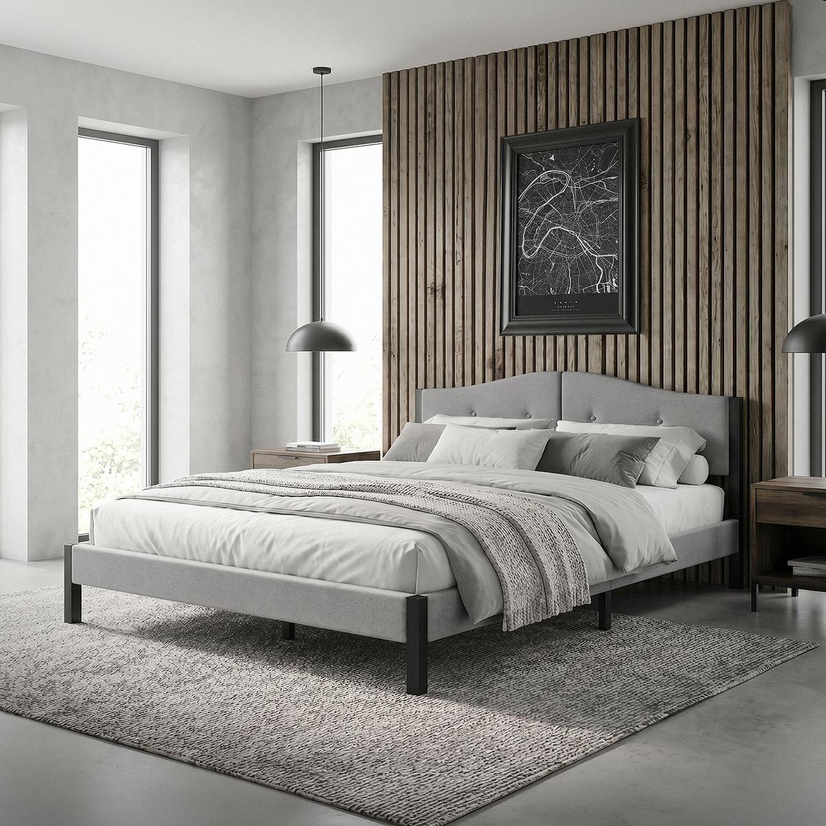 POLSTERBETT 160x200 cm Grau mit Lattenrost und Leinenstoff - Grau, Holzwerkstoff/Textil (160/200cm) - ML-DESIGN
