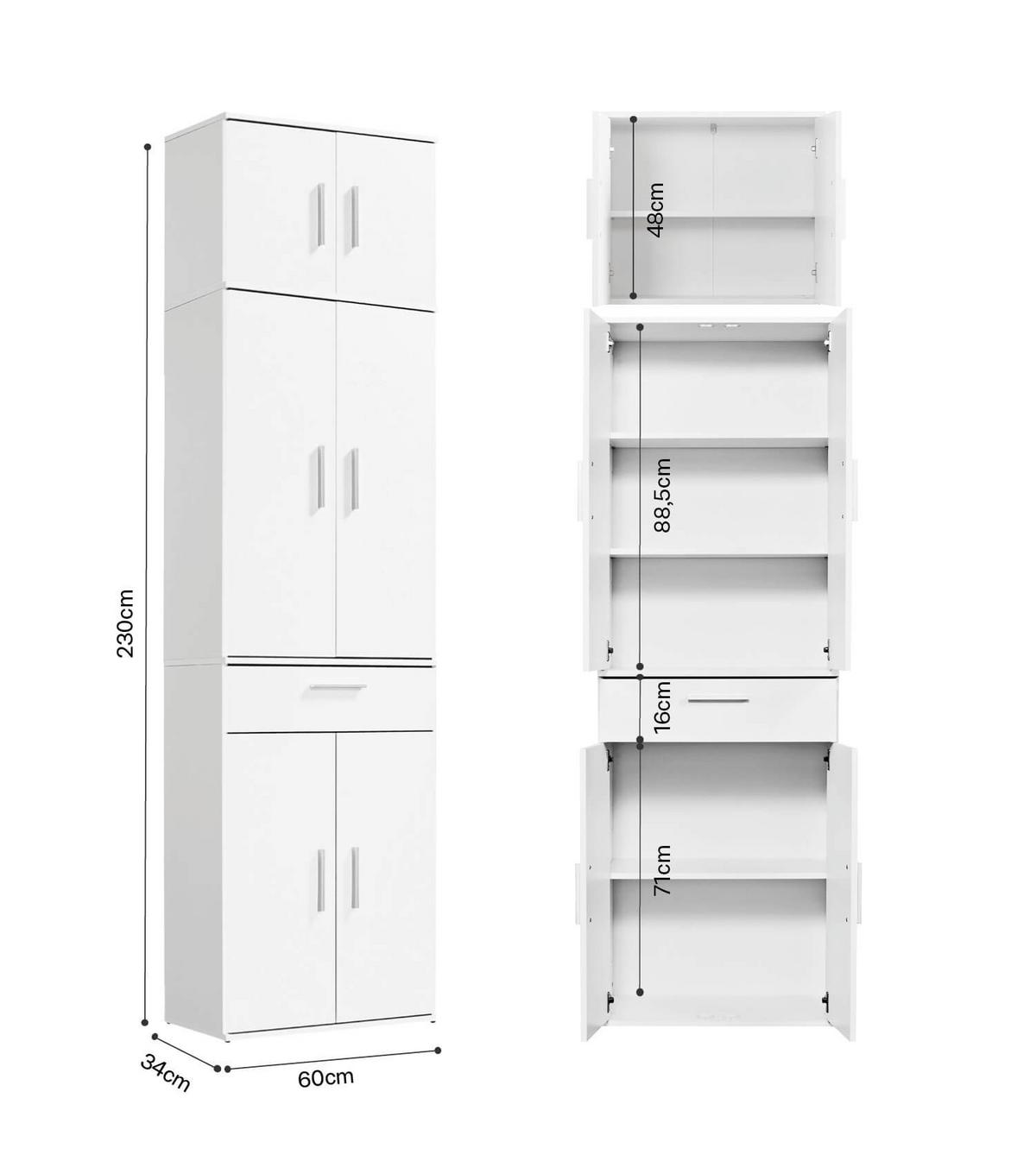 MEHRZWECKSCHRANK Der Extralange - Silberfarben/Weiß, Holzwerkstoff (60/230/34cm) - Mokebo