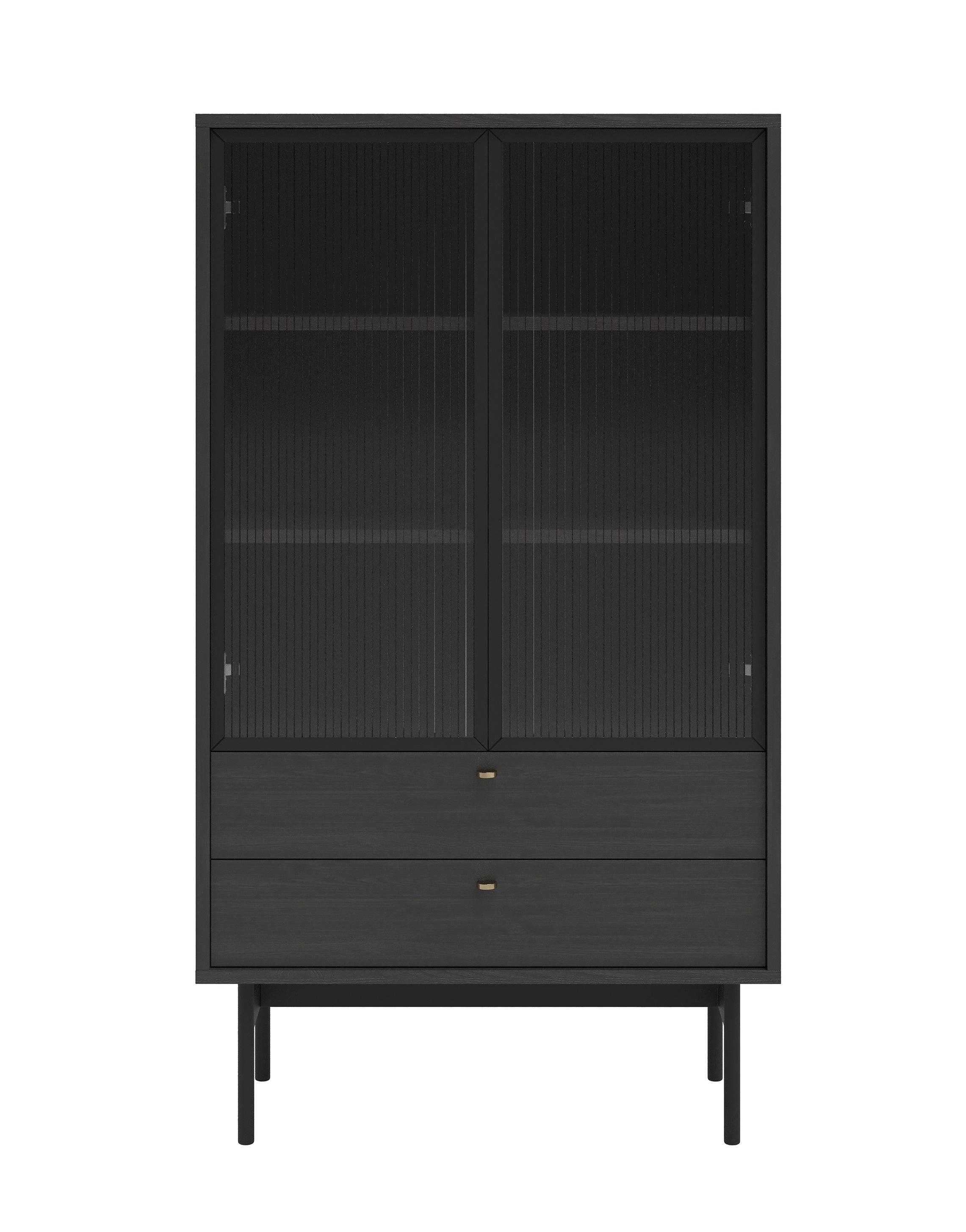 VITRINE Olar II Holzoptik Esche Portland Schwarz 85 cm - Goldfarben/Schwarz, Holzwerkstoff/Metall (85/150/41cm) - Selsey