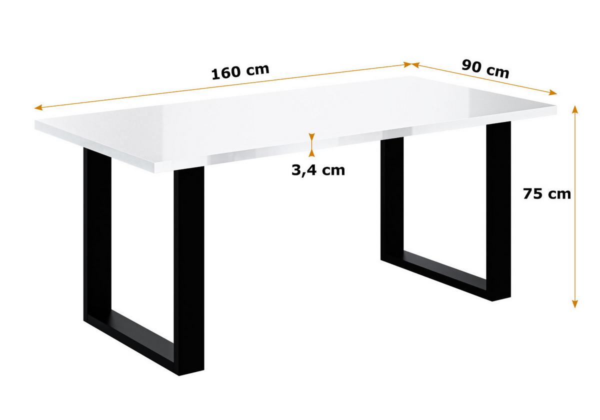 ESSTISCH 160x90x75 cm - Weiß Hochglanz / Schwarz - KLYN U - Weiß Hochglanz, Holzwerkstoff (160/90/75cm) - ALTDECOR