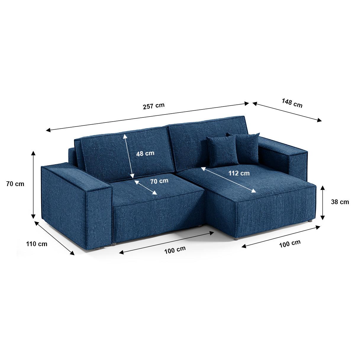 ECKSOFA Isaac 3 Sitzplätze Blau - Blau, Holz (257/148cm) - Petits-meubles
