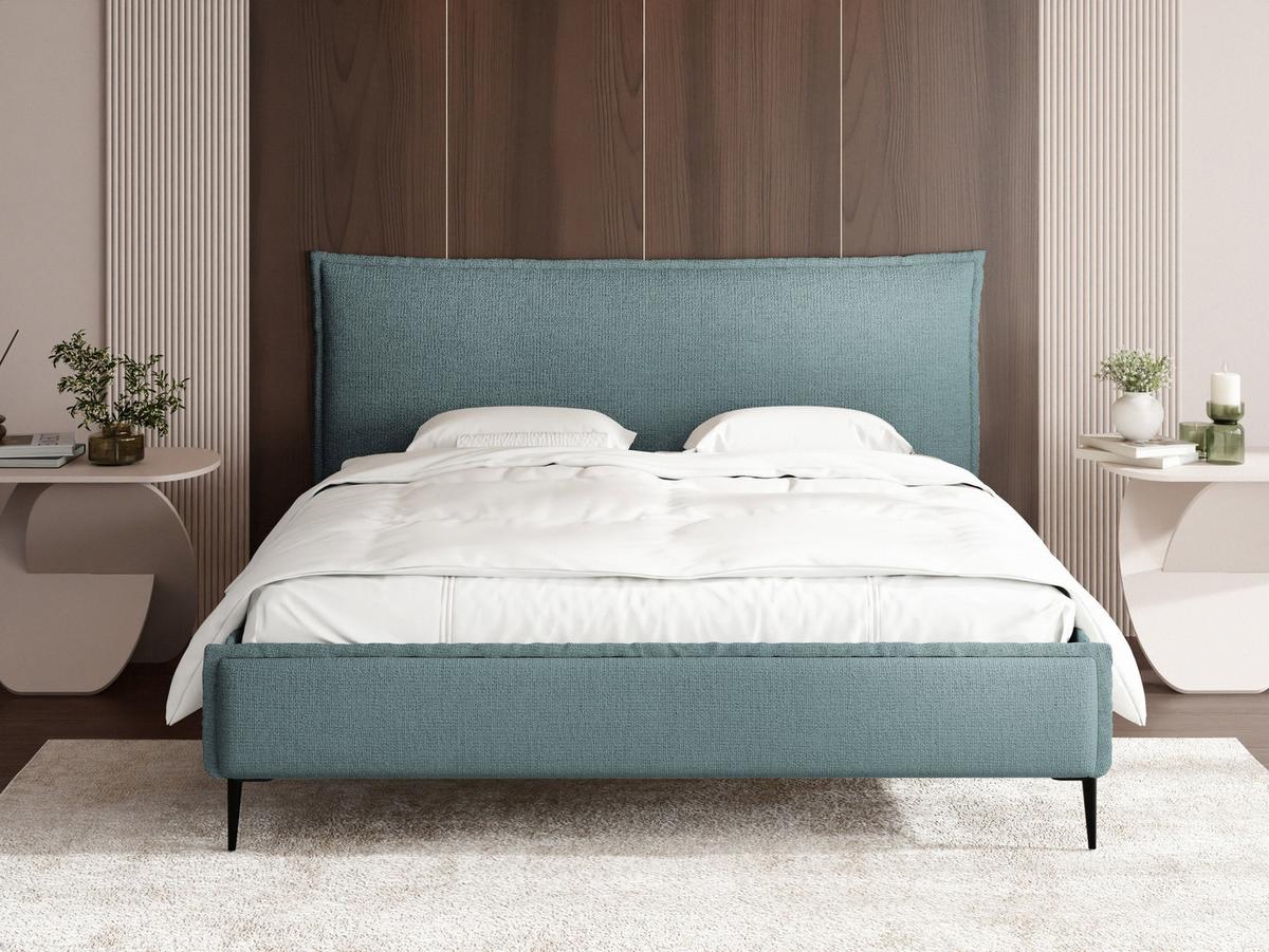 POLSTERBETT Pillow Rise mit Bettkasten, Lattenrost & hohen Metallfüßen in Türkis Chenille 200x200 cm - Türkis/Birkefarben, Holz/Holzwerkstoff (200/200cm) - WFL GROUP