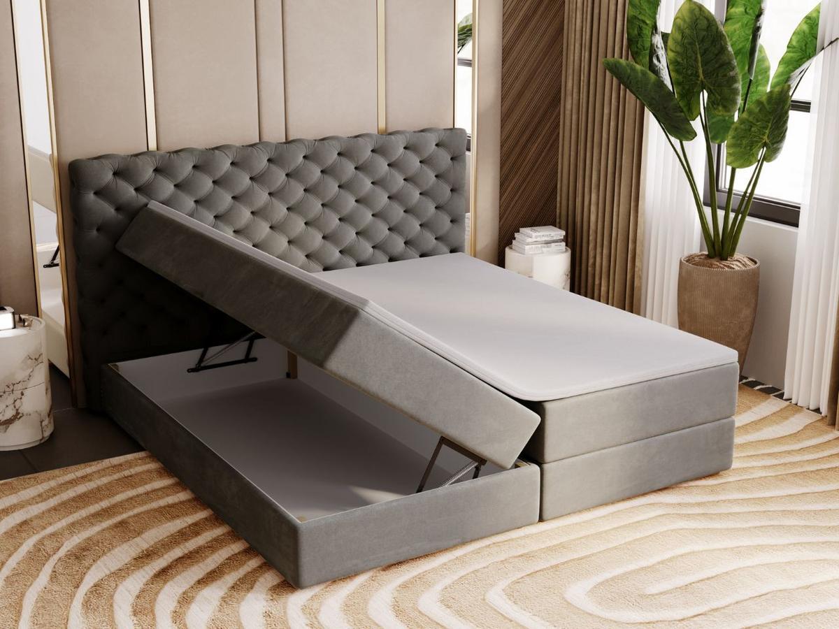 BOXBETT Bergamo 140x200 Dunkelgrau - Dunkelgrau/Schwarz, Holz/Textil (140/200cm) - Graingold