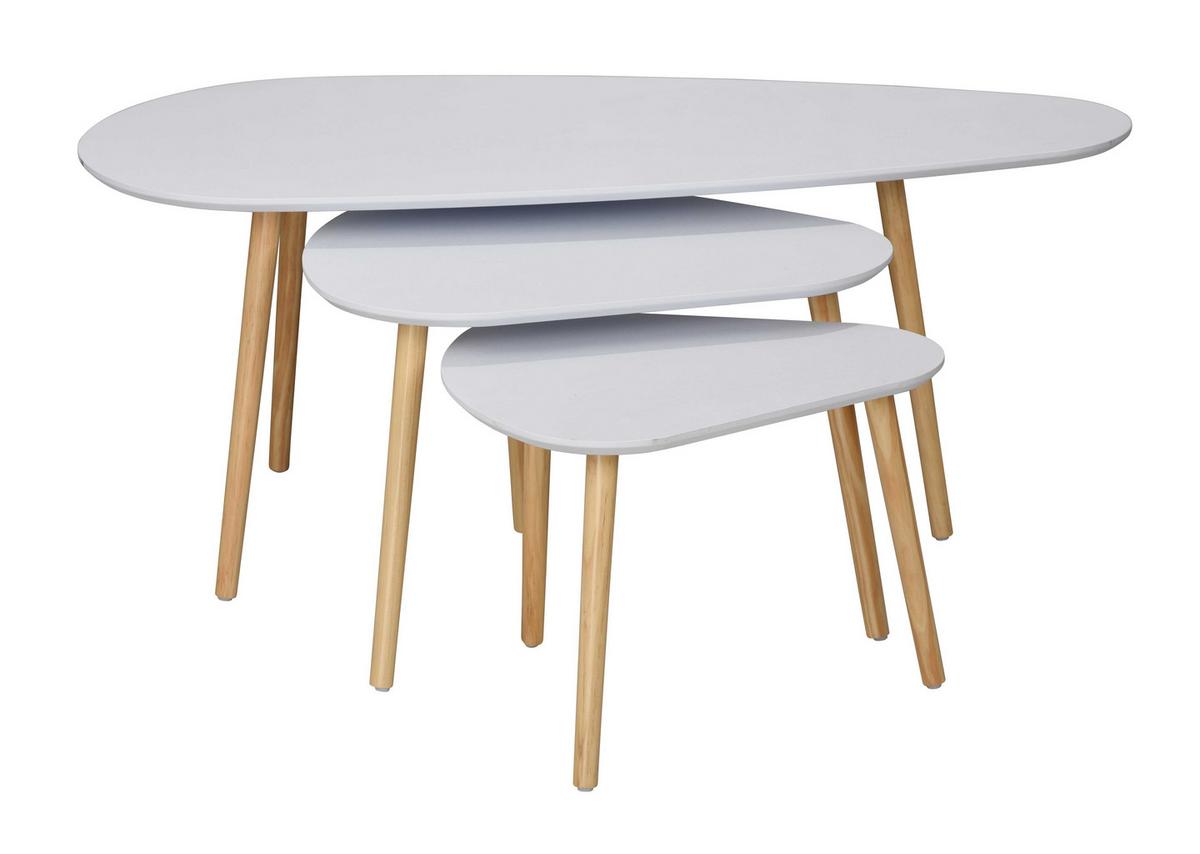 BEISTELLTISCH in weiß und in Holzoptik - 3er set - 103/50/42 cm - Weiß, Holzwerkstoff (56/50/42cm) - Calicosy