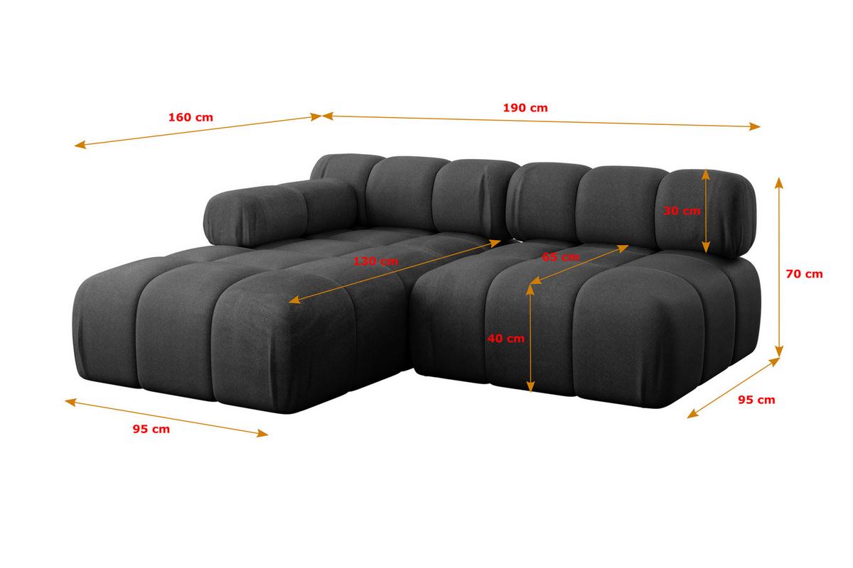 ECKSOFA modulares Sofa Razon-L1 - 190x160x70 cm Schwarz Velours - Schwarz, Holzwerkstoff/Textil (190/160cm) - ALTDECOR