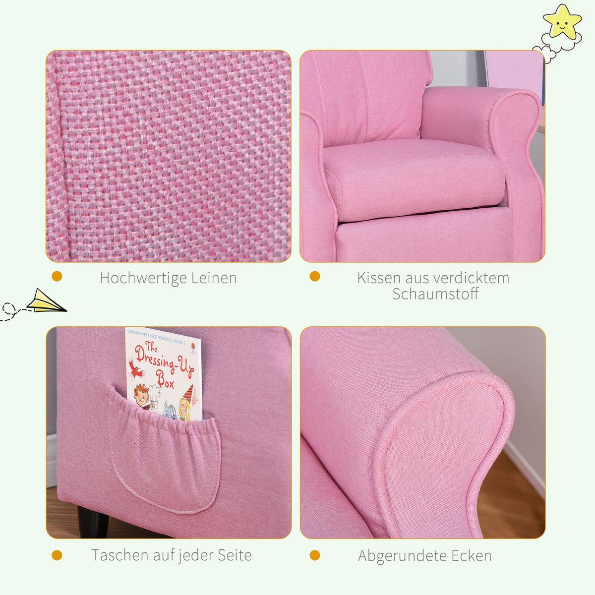 KINDERSESSEL Kindersofa Kindercouch Liegesofa verstellbar mit Fußstütze Rosa - Rosa, Holz (53/70/58cm) - HOMCOM