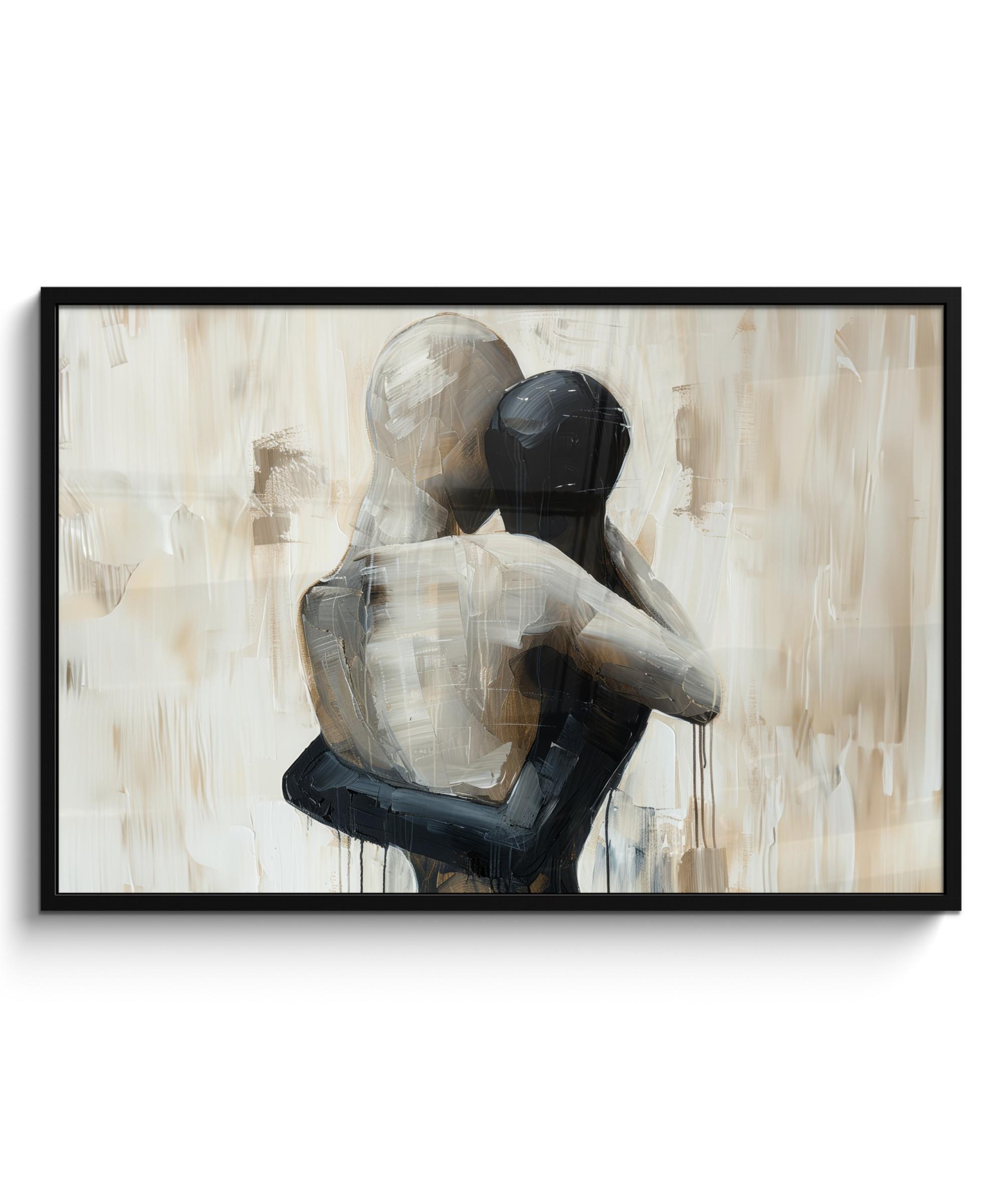 POSTER MIT RAHMEN Abstrakt - Liebe - Schwarz und weiß - Modern 120x80 cm - Schwarz, Papier (120/80cm) - MuchoWow