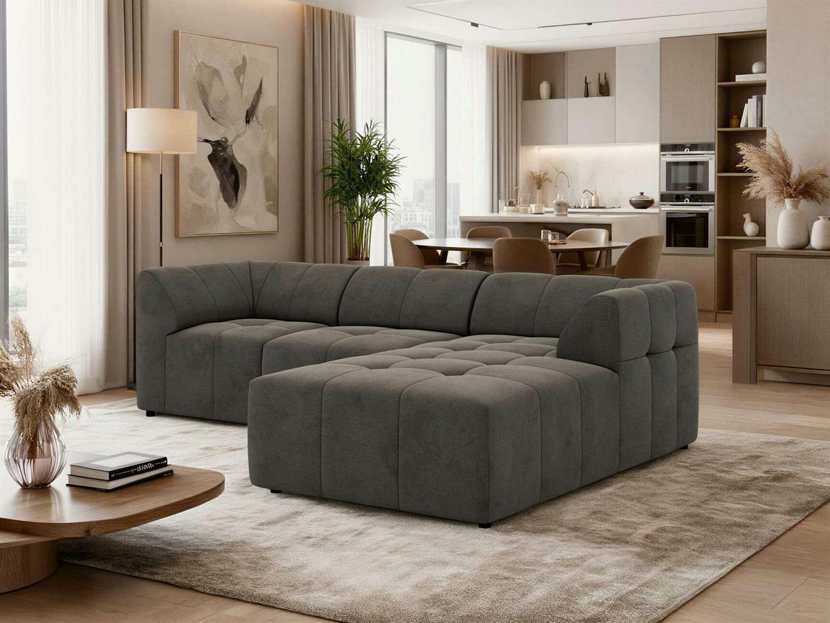 ECKSOFA VORITA L 3M - Dunkelgrau Velvet - Rechts Seite - Dunkelgrau/Schwarz, Kunststoff/Textil (176/267cm) - MKS