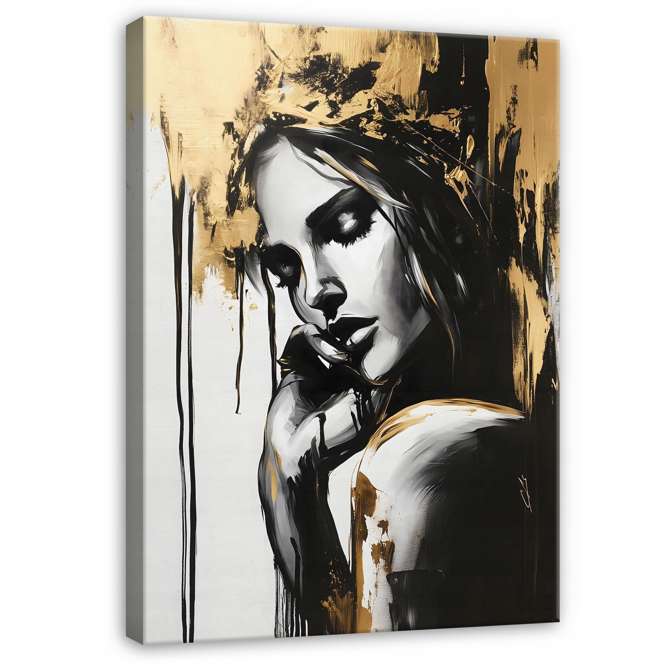 LEINWAND Bilder Abstrakt Frau Modern Wandbild Groß 60x40 - Goldfarben, Holzwerkstoff (40/60cm) - Wallarena