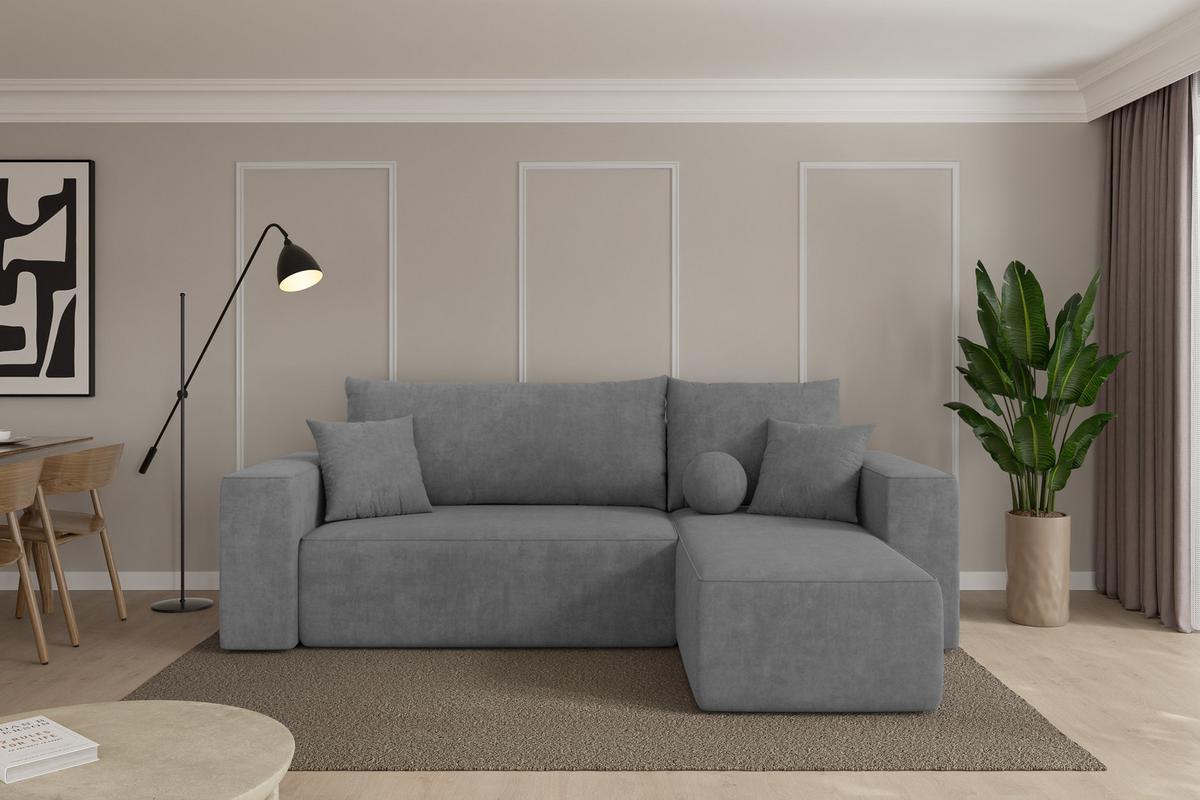 ECKSOFA mit Schlaffunktion Ottomane Rechts SENO-L 249x139x85 Grau Velours - Taupe/Schwarz, Holzwerkstoff/Kunststoff (249/139cm) - ALTDECOR