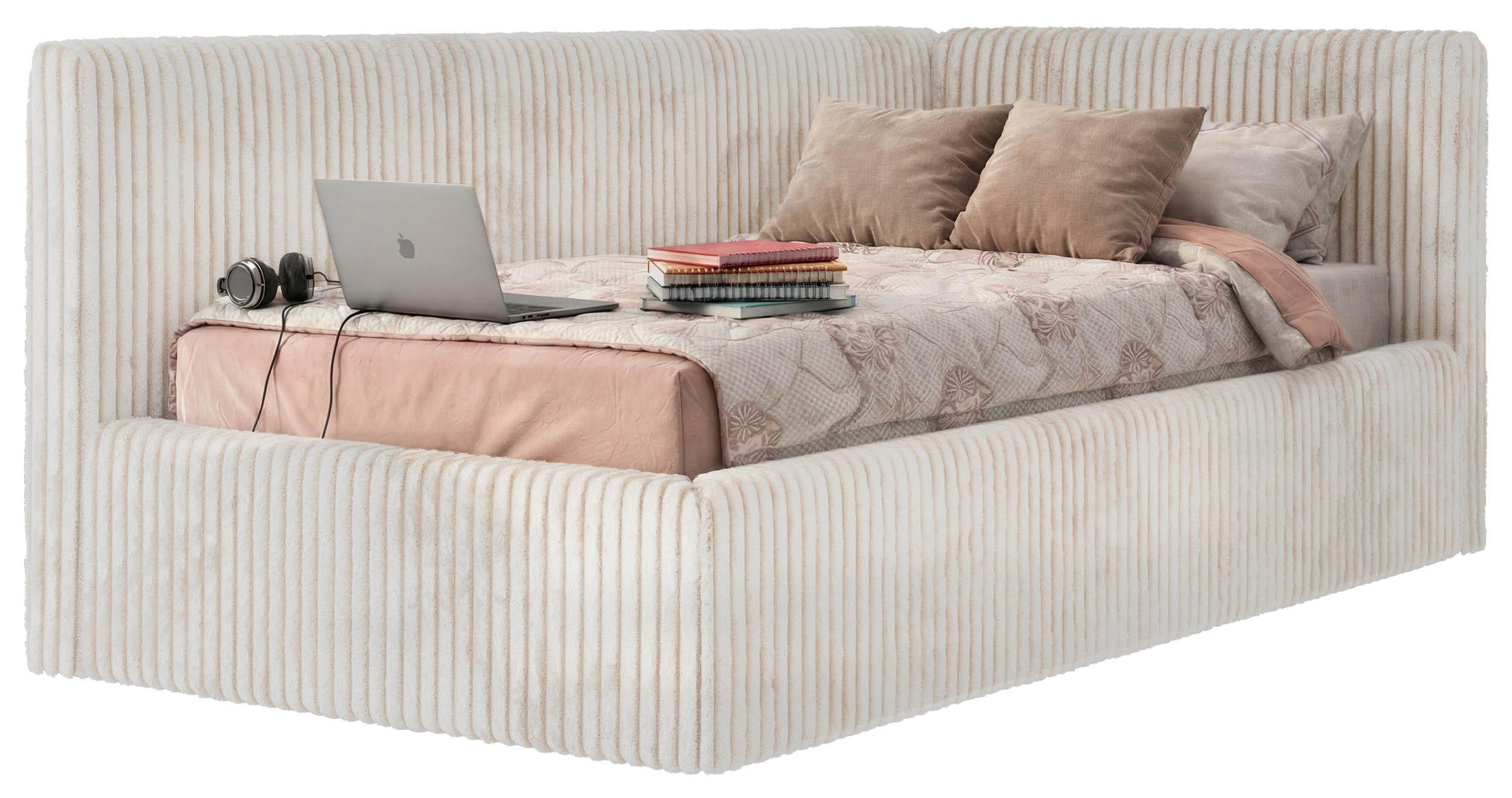 POLSTERBETT TILVO 90/200 - Beige Cord - Multitaschenfederkernmatratze - Rechts - Beige, Textil (200/90cm) - MKS