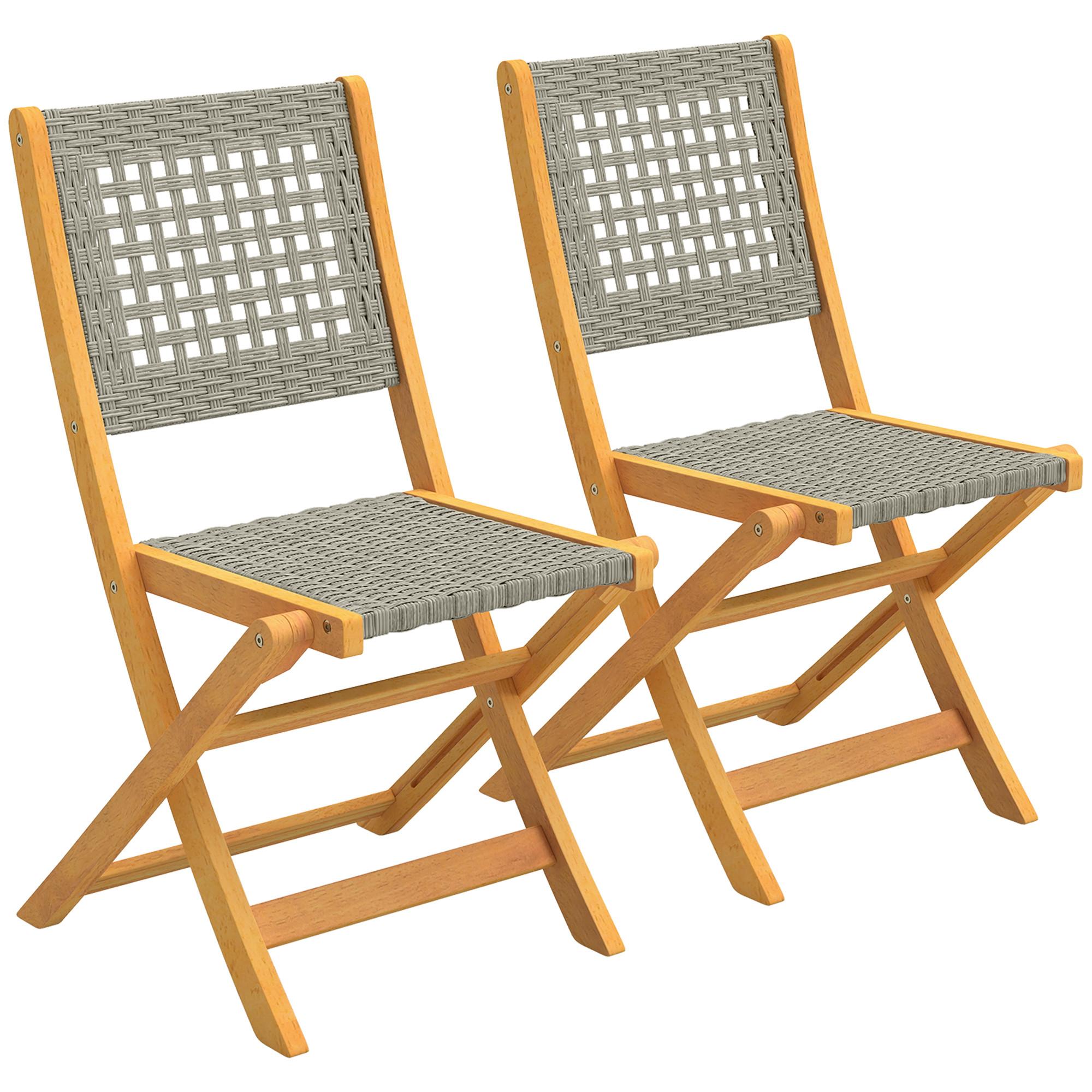 GARTENKLAPPSTUHL 2er Set Akazienholz PE-Rattan Grau - Grau, Holz (47.5/88/56cm) - Outsunny