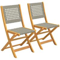 GARTENKLAPPSTUHL 2er Set Akazienholz PE-Rattan Grau - Grau, Holz (47.5/88/56cm) - Outsunny