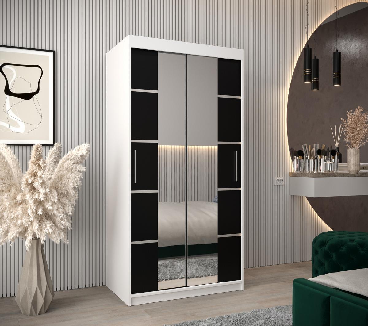 SCHWEBETÜRENSCHRANK 200/100/62 2-türig - Silberfarben/Schwarz, Holz/Kunststoff (100/200/62cm) - MÖBEL KRYSPOL